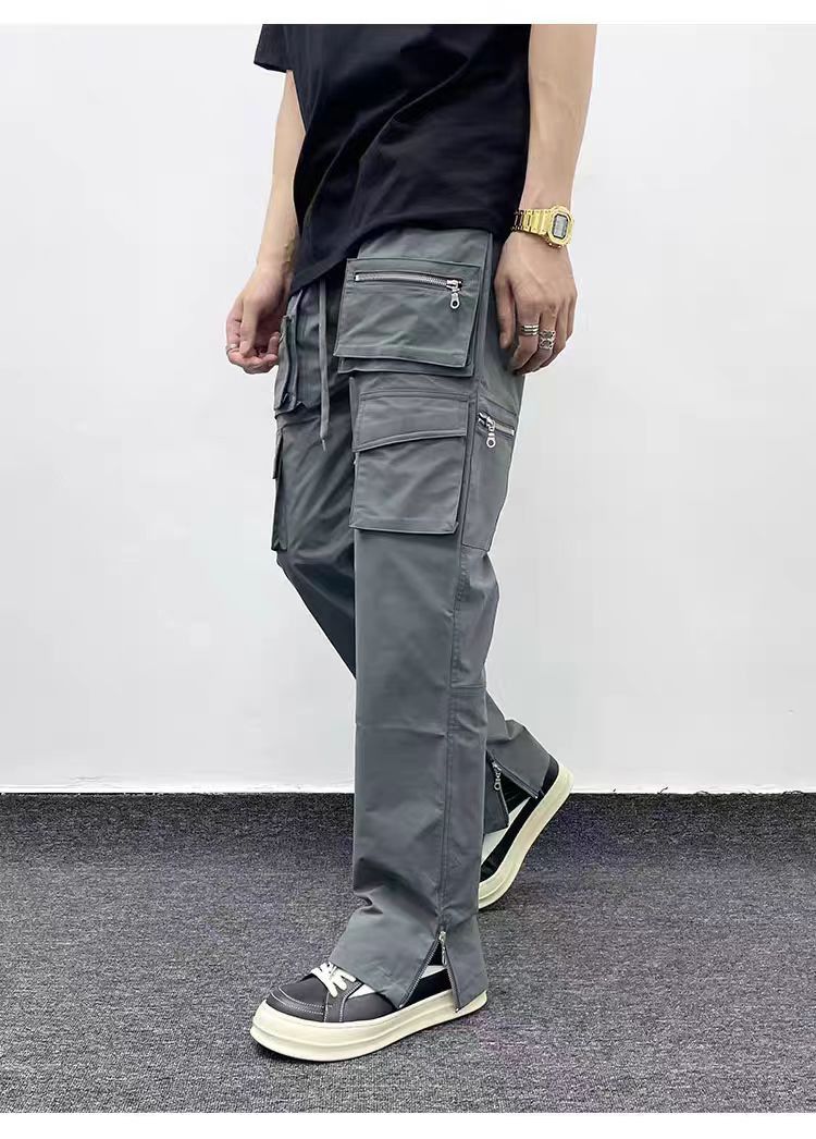 utility zipper flared tactical cargo pants