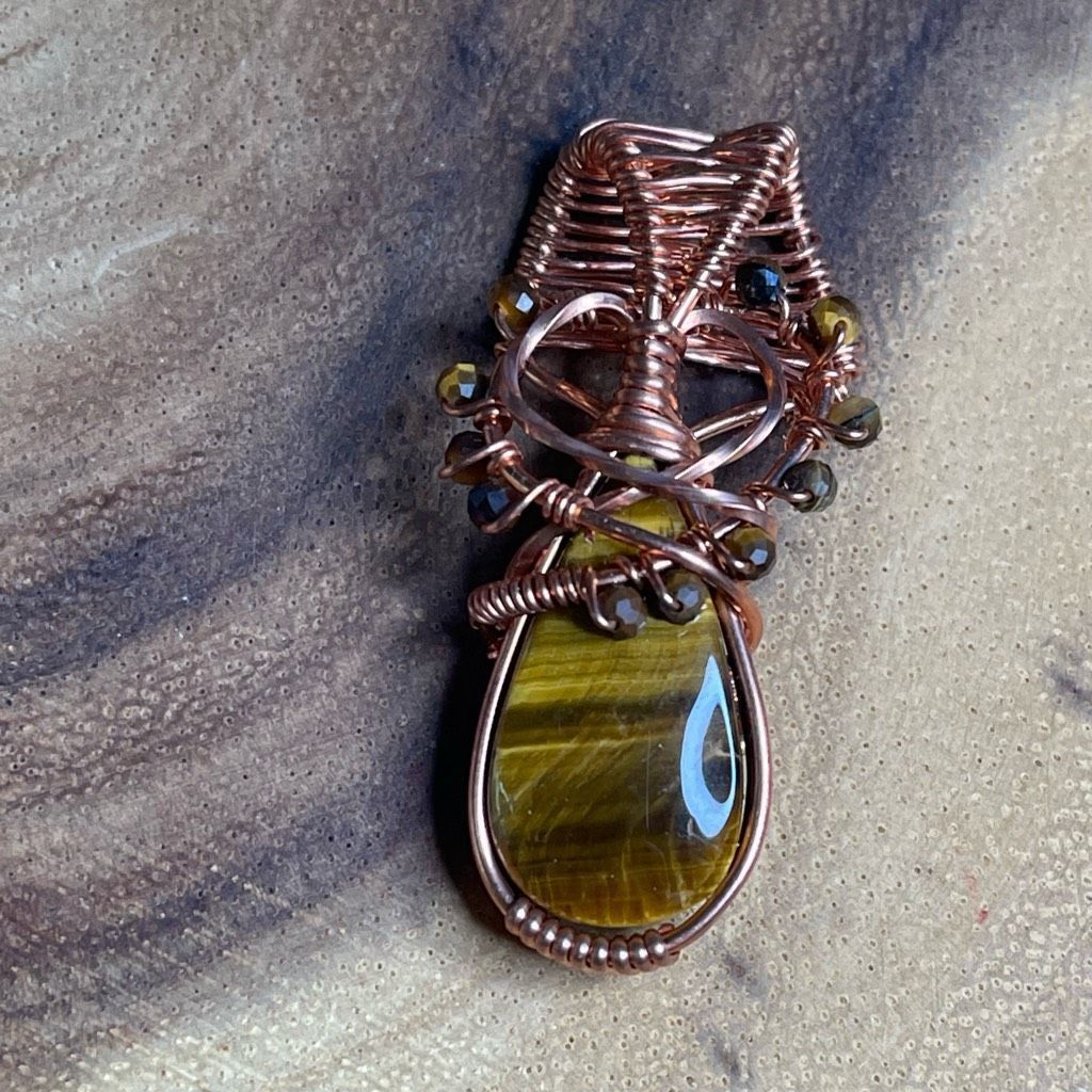 Handmade Wire wrapped tiger eye pendant handmade artisan faceted tigereye copper Size ONE SIZE - 1 Thumbnail