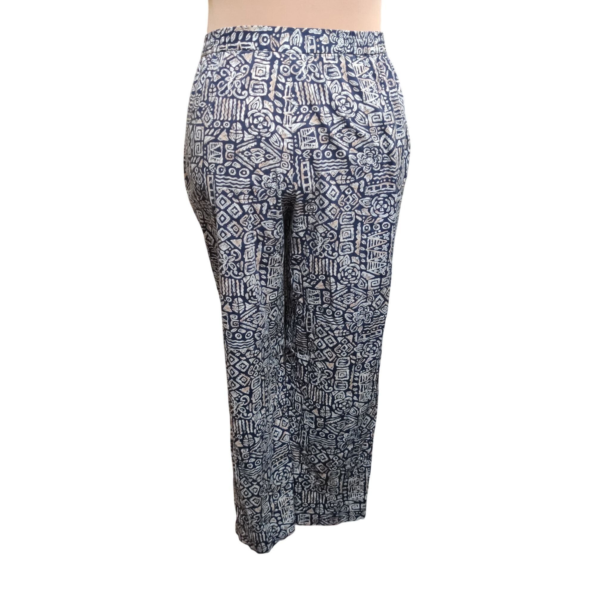 Other Appleseeds 14 Navy Tan Tribal Print Cotton Pants Tiki Oasis Size 36" / US 14 / IT 50 - 2 Thumbnail