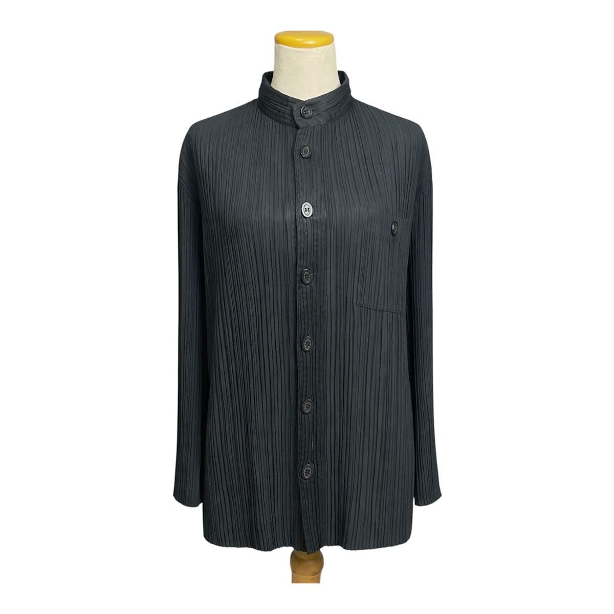 Issey Miyake ARCHIVE ISSEY MIYAKE Black Pleated Mandarin Collar Shirt Size US M / EU 48-50 / 2 - 1 Thumbnail