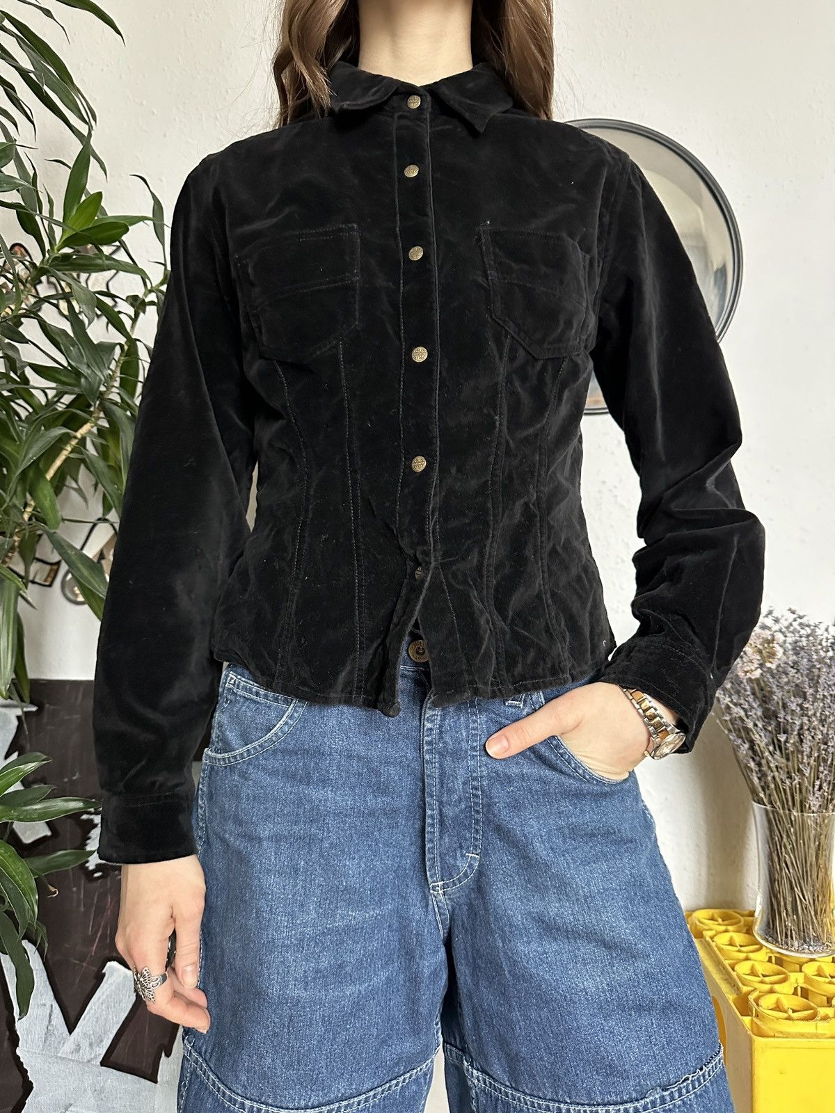 Vintage Velour Slouchy Retro 90s Button Up Shirt Size M / US 6-8 / IT 42-44 - 4 Thumbnail