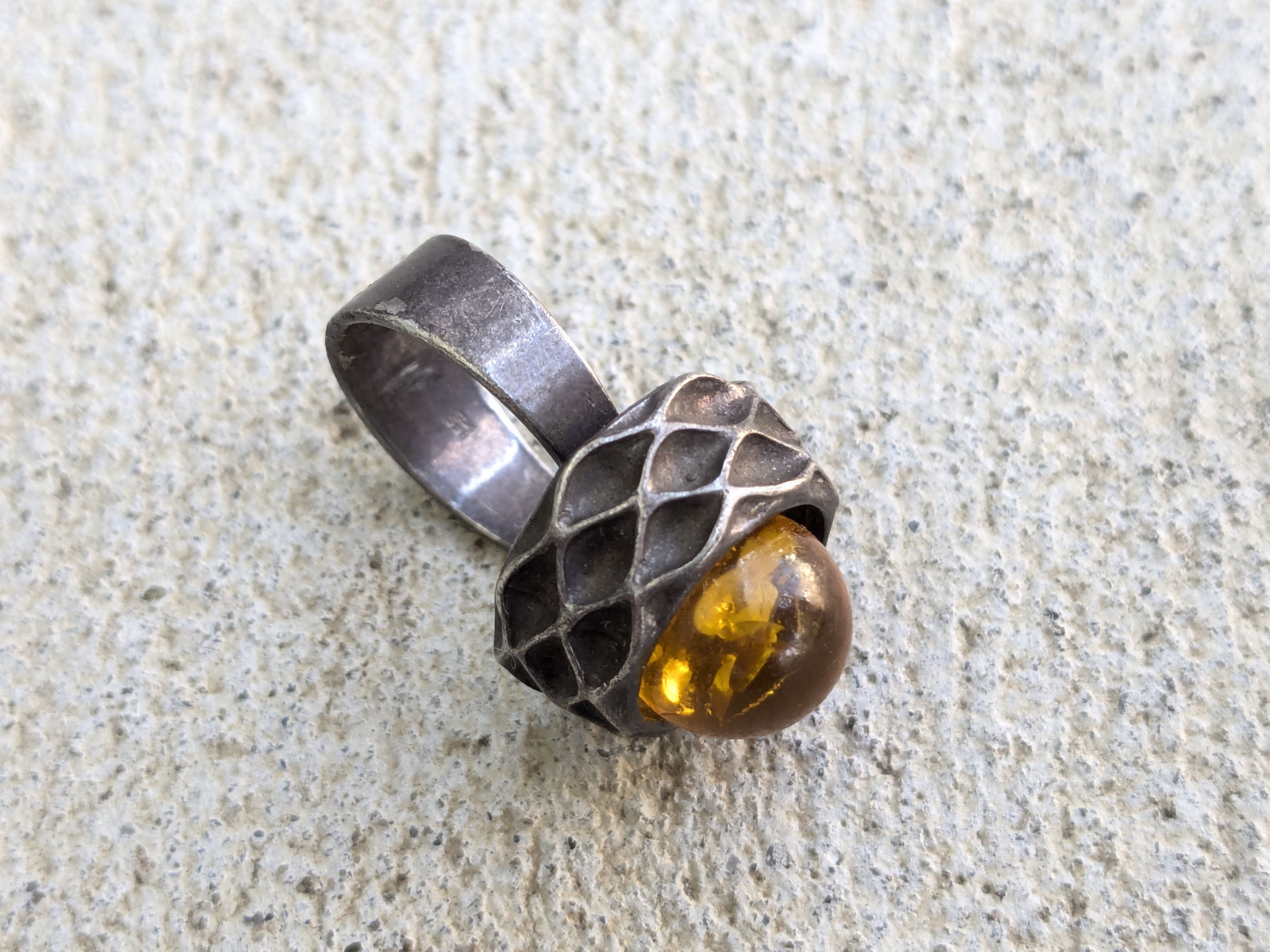 Jewelry Vintage Sterling Silver Ring Amber 5.75 Modern Abstract Size ONE SIZE - 7 Thumbnail