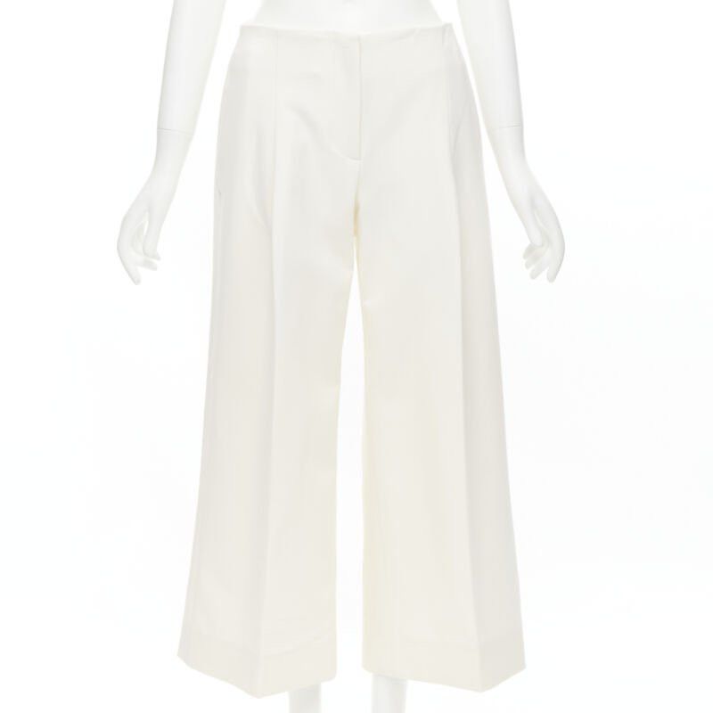Oscar De La Renta OSCAR DE LA RENTA 2015 virgin wool crepe cream pleated wide pants US2 XS Size 27" / US 4 / IT 40 - 1 Thumbnail