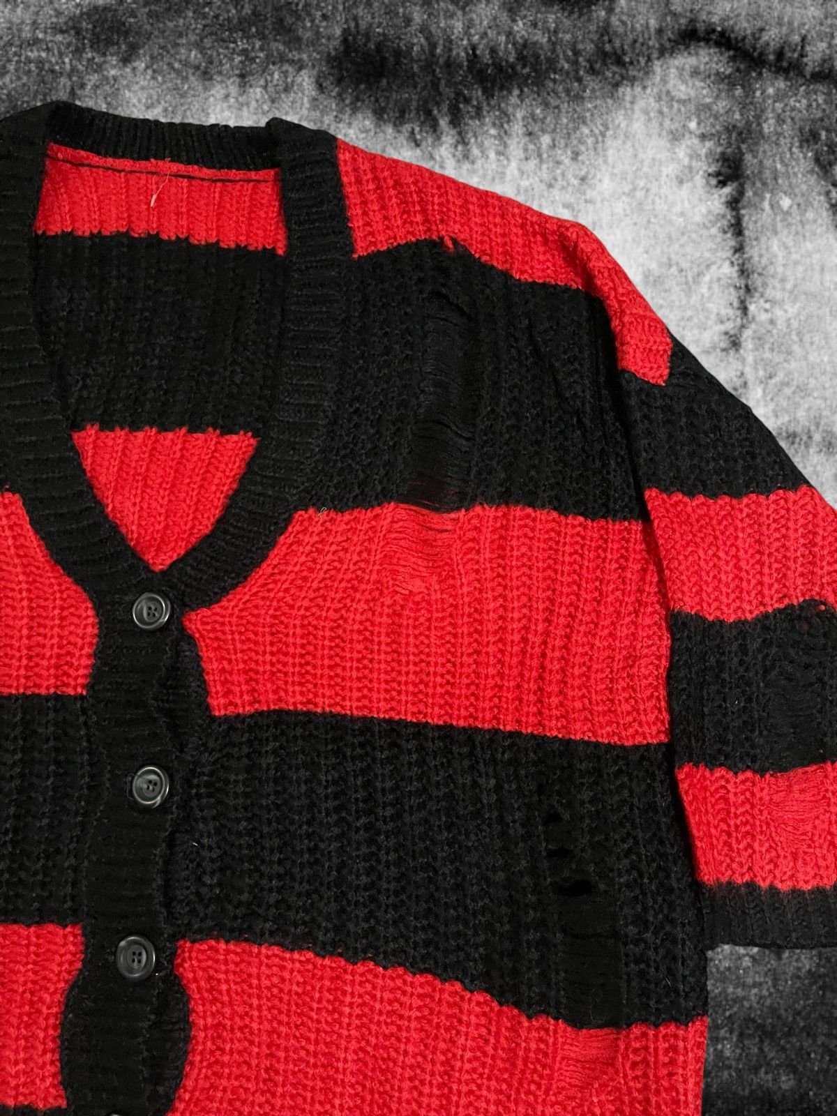 Hysteric Glamour Number Nine Kurt Cobain Style Distressed Cardigan Striped Size US L / EU 52-54 / 3 - 6 Thumbnail