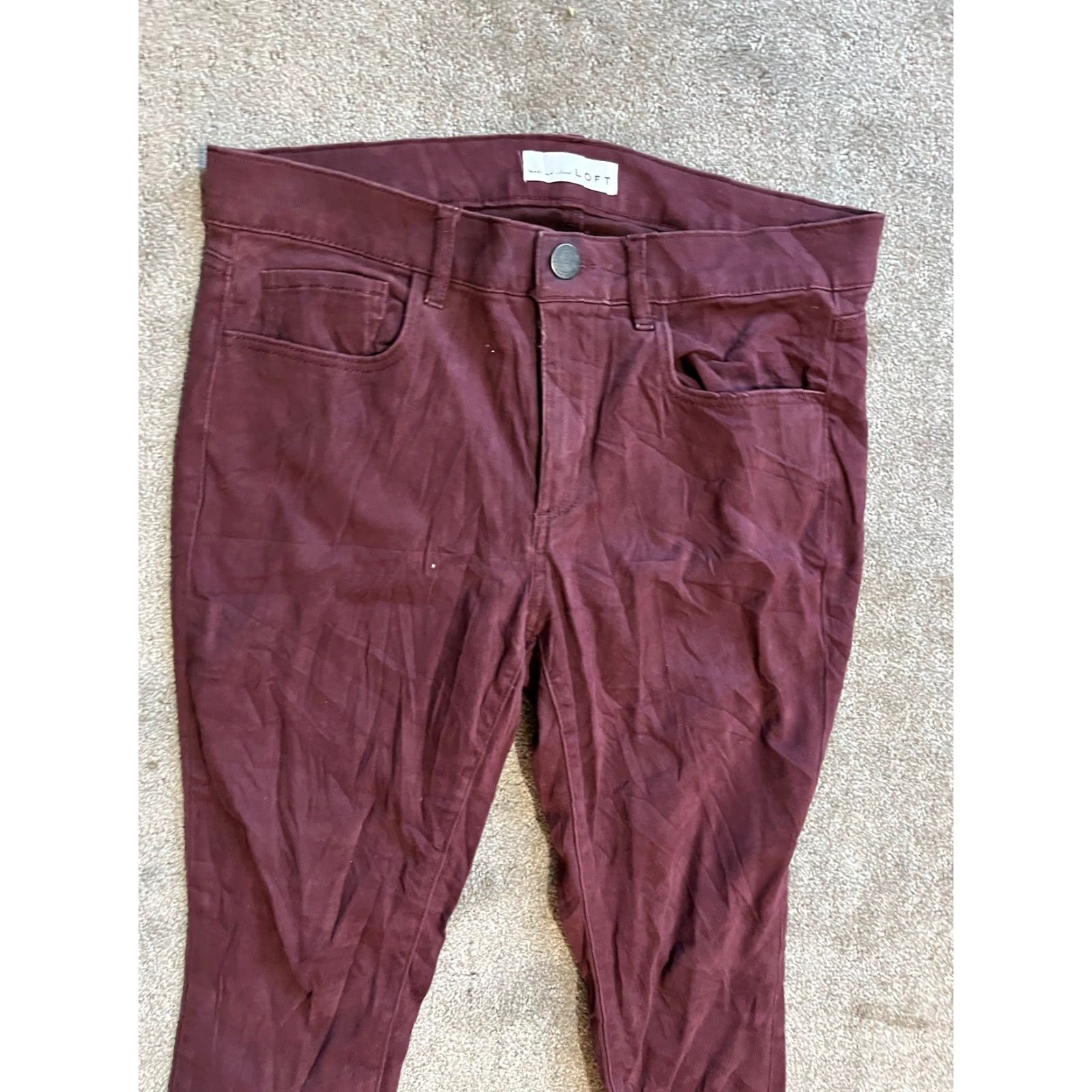 Loft LOFT Jeans Womens 28/6 Flat Front Tapered Jegging Legging Style Maroon Burgundy Red Solid Zip Stretch Jeans Womens 6 Regular Vintage No Size 28" / US 6 / IT 42 - 2 Thumbnail