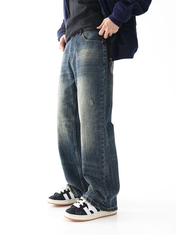 Japanese Brand Street retro men's distressed vibe flared loose jeans Size US 32 / EU 48 - 3 Thumbnail