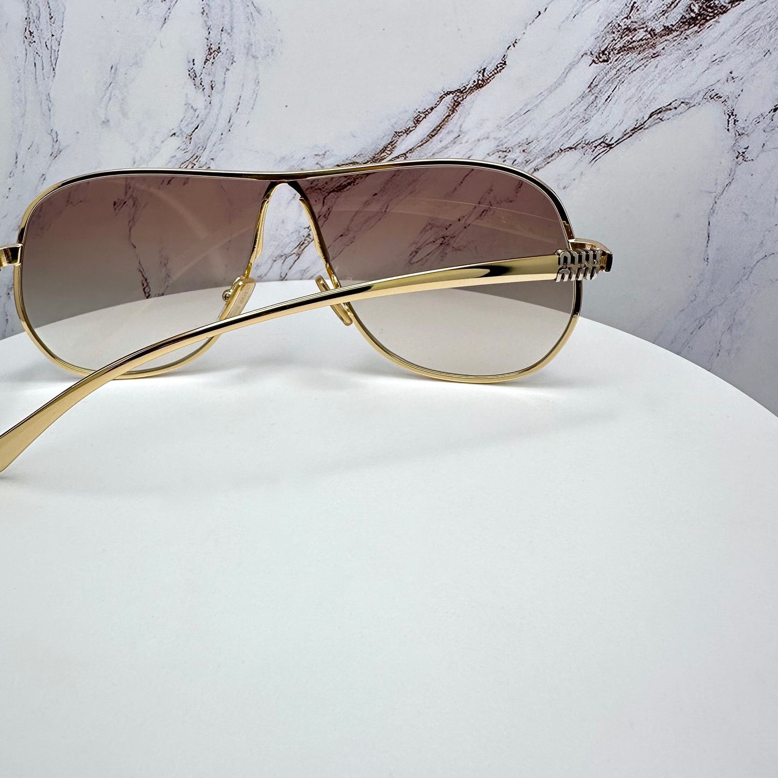 Miu Miu New MIU MIU Sunglasses Gold Brown Gradient Metal Aviator Size ONE SIZE - 11 Thumbnail