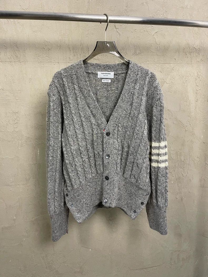Thom Browne Thom Browne Gray Cable Knit Cardigan- dmc Size US M / EU 48-50 / 2 - 1 Thumbnail