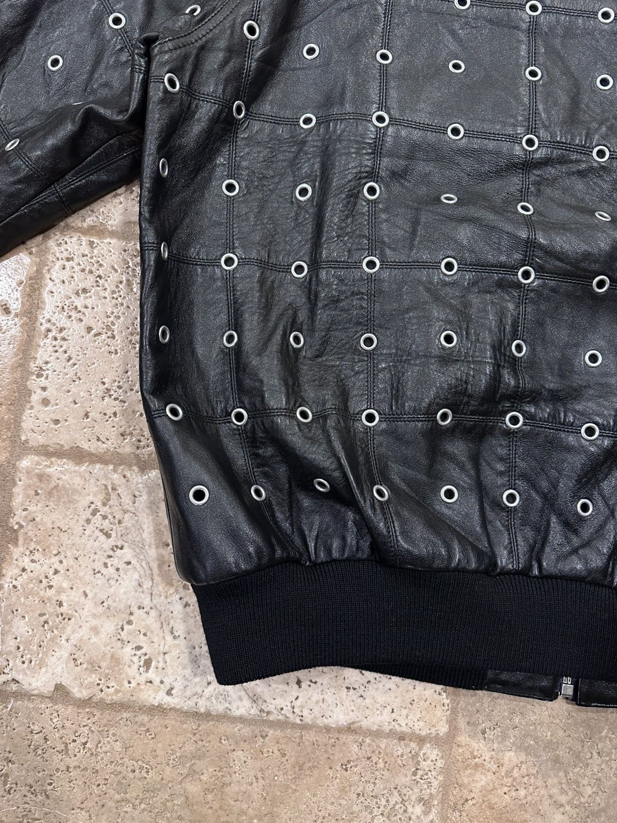 Celine × Hedi Slimane Celine x Hedi FW22 Leather Eyelet Cut-Out Stud Patch Jacket Size US L / EU 52-54 / 3 - 14 Thumbnail