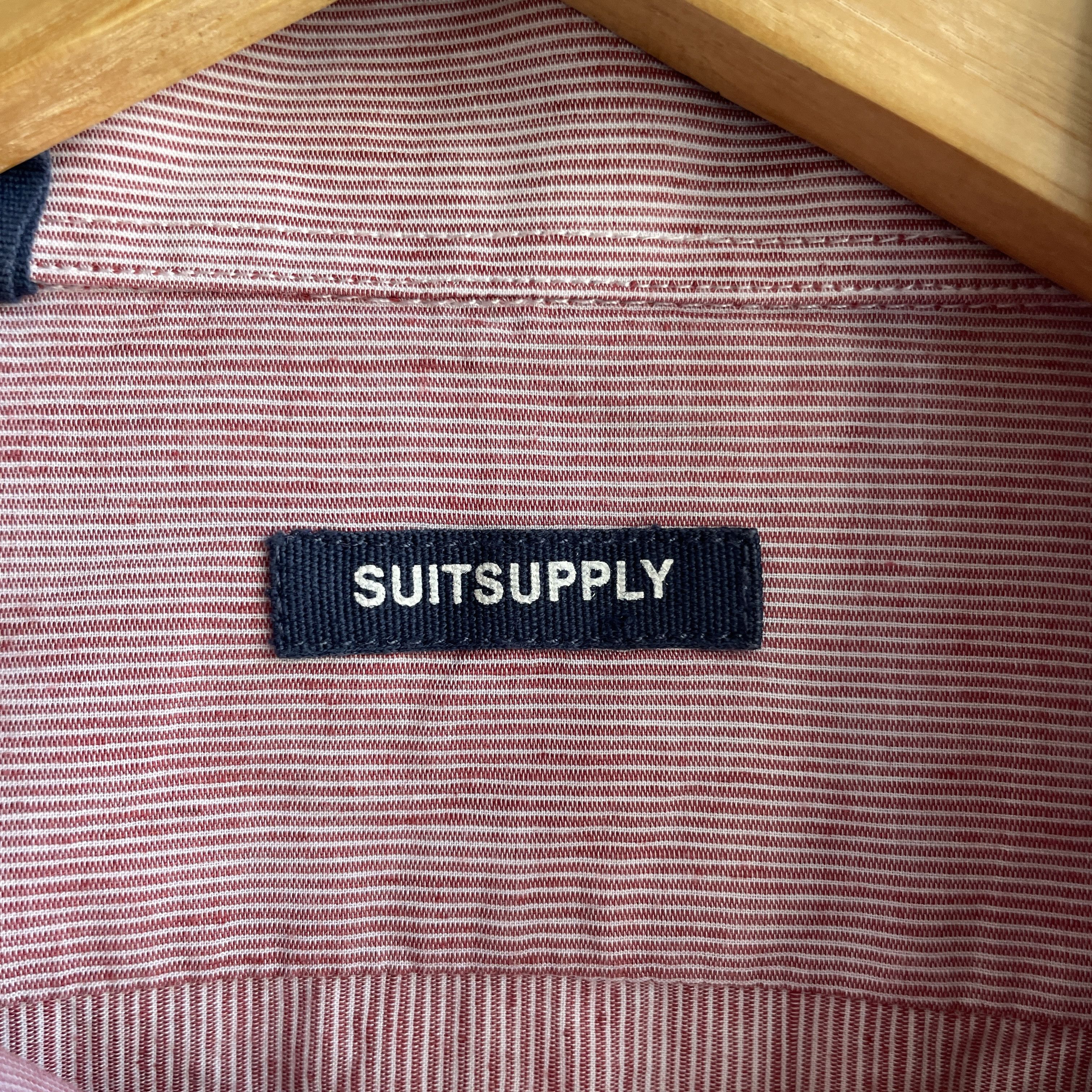Suitsupply Suitsupply Pinstripe Pink Slim Fit Spread Collar Dress Shirt Size 44R - 7 Thumbnail