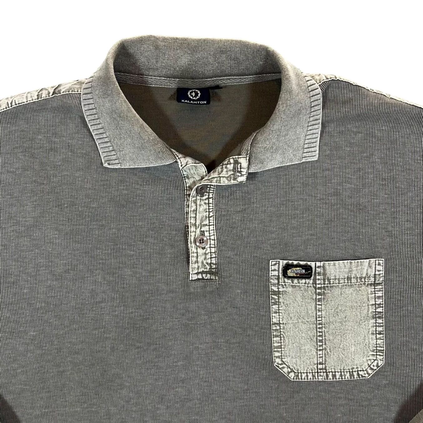 Vintage KALAMTON Polo Shirt Long Sleeve Grey Khaki Cotton Elastane Large Mens Shirt Size US L / EU 52-54 / 3 - 3 Thumbnail