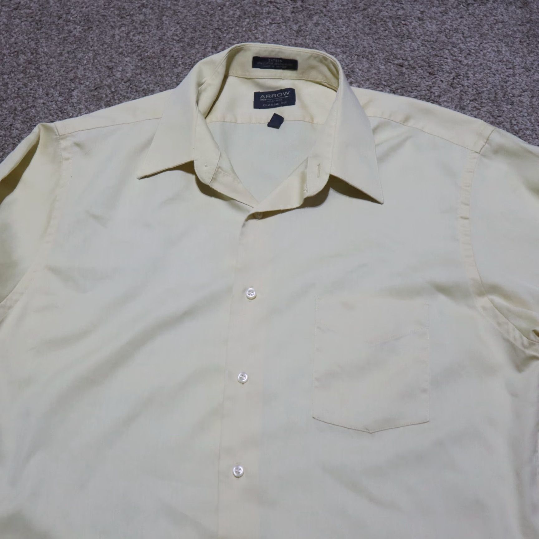 Arrow Arrow Shirt Men L Yellow Button-Down Short Sleeve 16.5 34/35 Cotton Polyester Casual Workwear 2010s Size US L / EU 52-54 / 3 - 2 Thumbnail