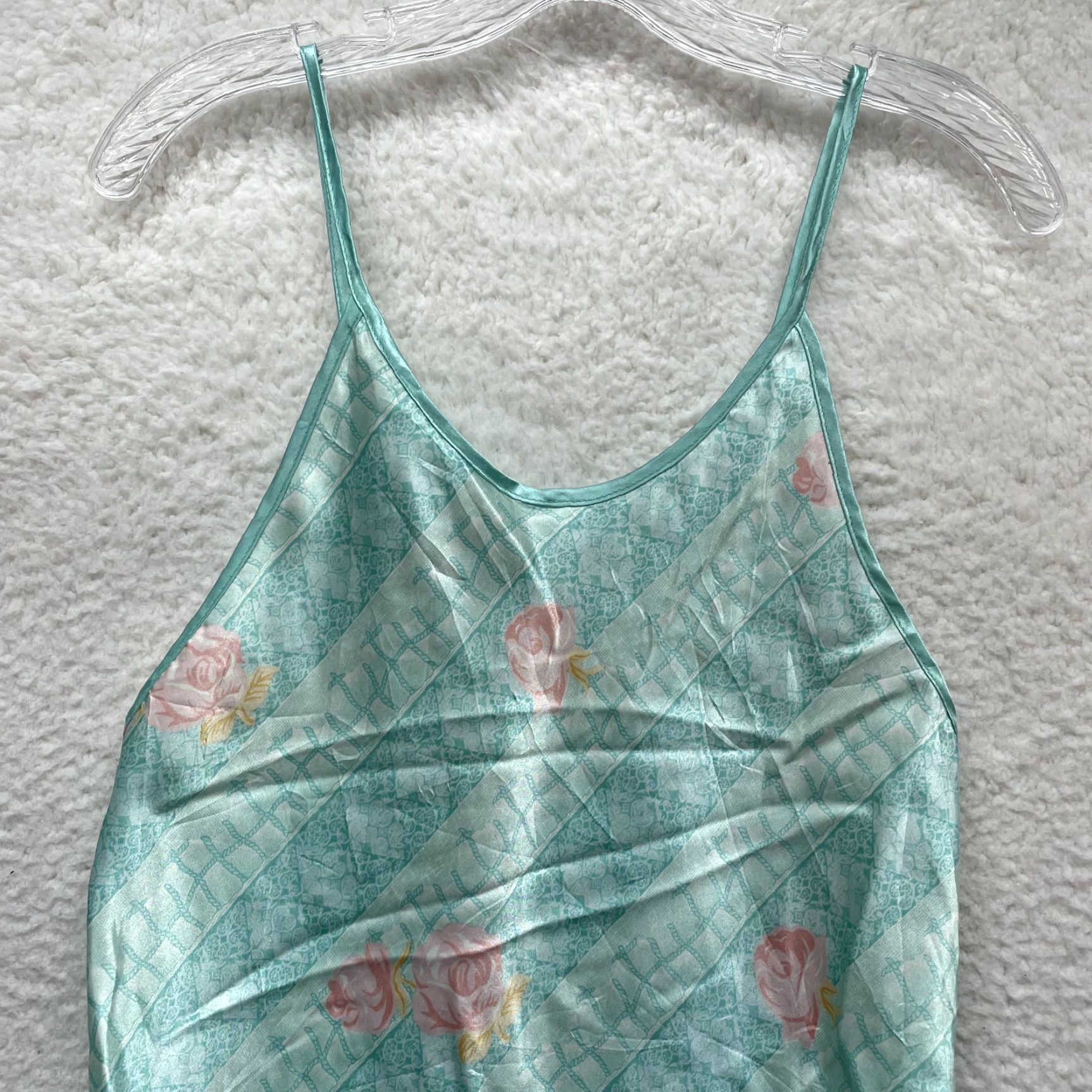 Vintage VINTAGE Slip Dress Blue Mint Floral Rose Satin Chemise Negligee Lingerie Womens M Size M / US 6-8 / IT 42-44 - 3 Thumbnail
