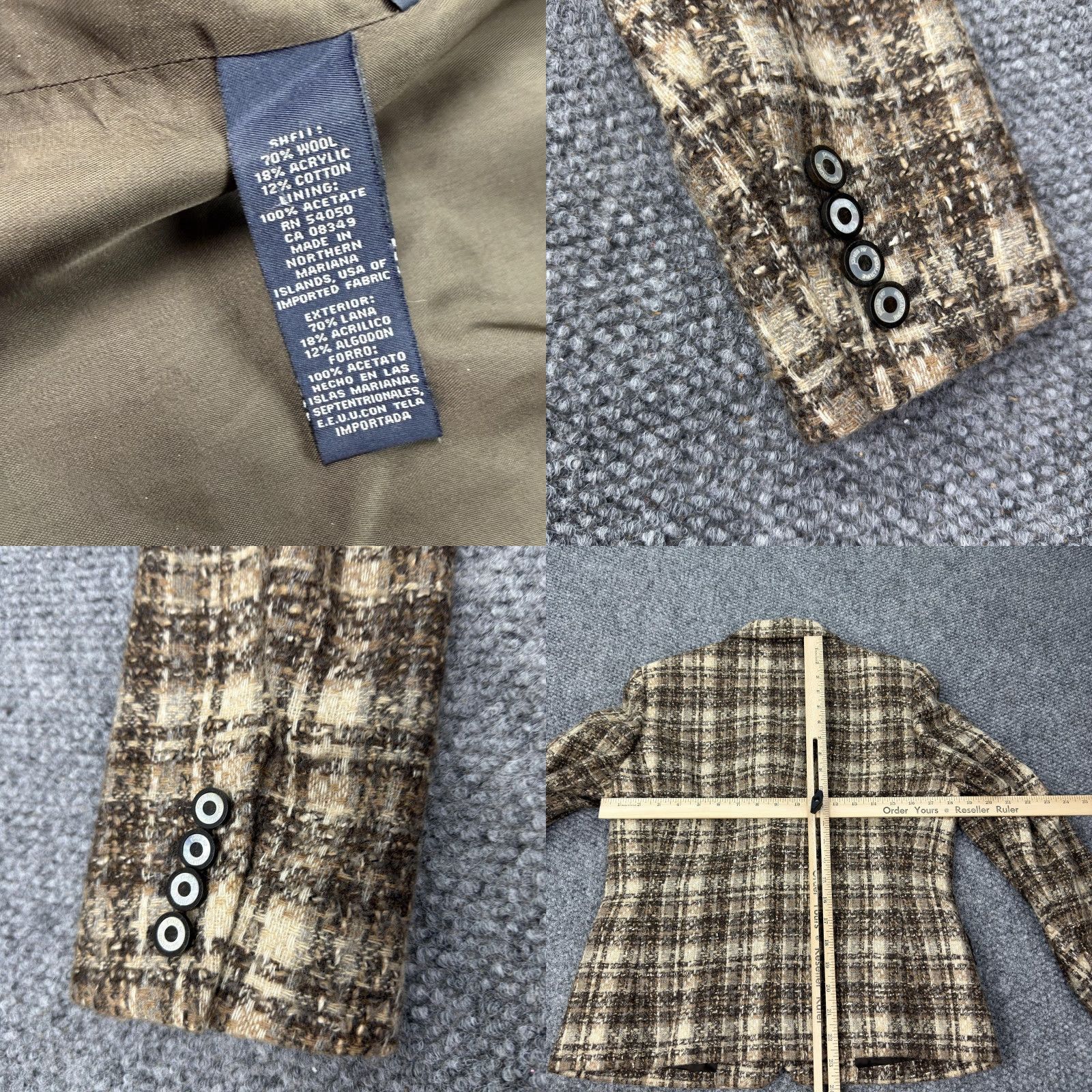 Jones New York VINTAGE Jones New York Blazer Womens 8 Brown Plaid Tweed Two Button Business Workwear Size M / US 6-8 / IT 42-44 - 8 Thumbnail