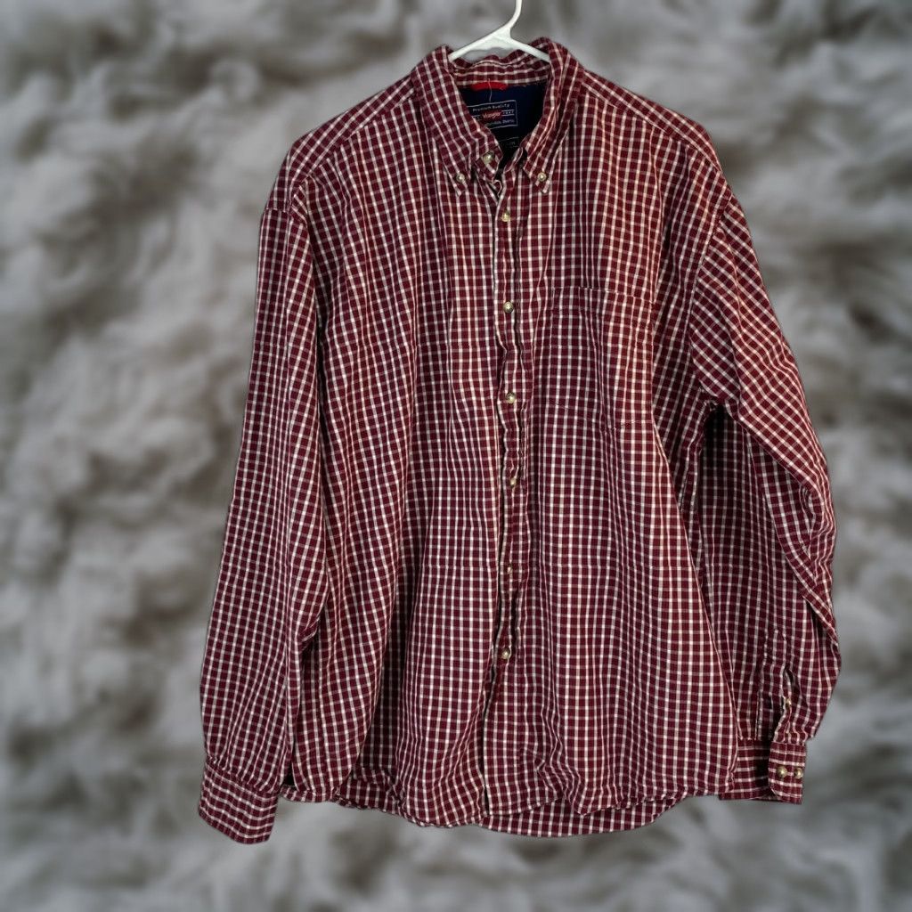 Wrangler Wrangler Shirt Mens Plaid Button-Up Long Sleeve Red 100% Cotton Western Cowboy Large Regular Size US L / EU 52-54 / 3 - 1 Thumbnail