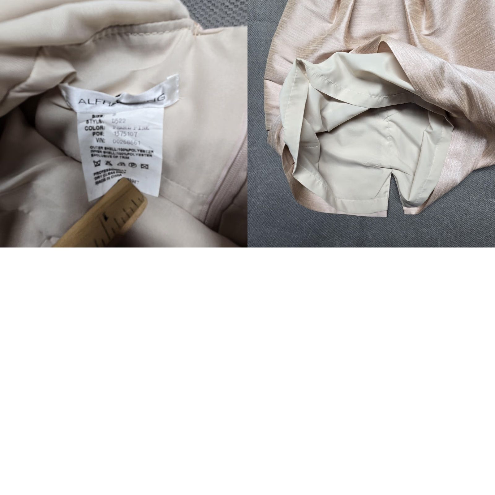 Vintage Alfred Sung Dress Womens 8 Beige Satin Fit & Flare Backless Bow Bridesmaid Party Size M / US 6-8 / IT 42-44 - 8 Thumbnail
