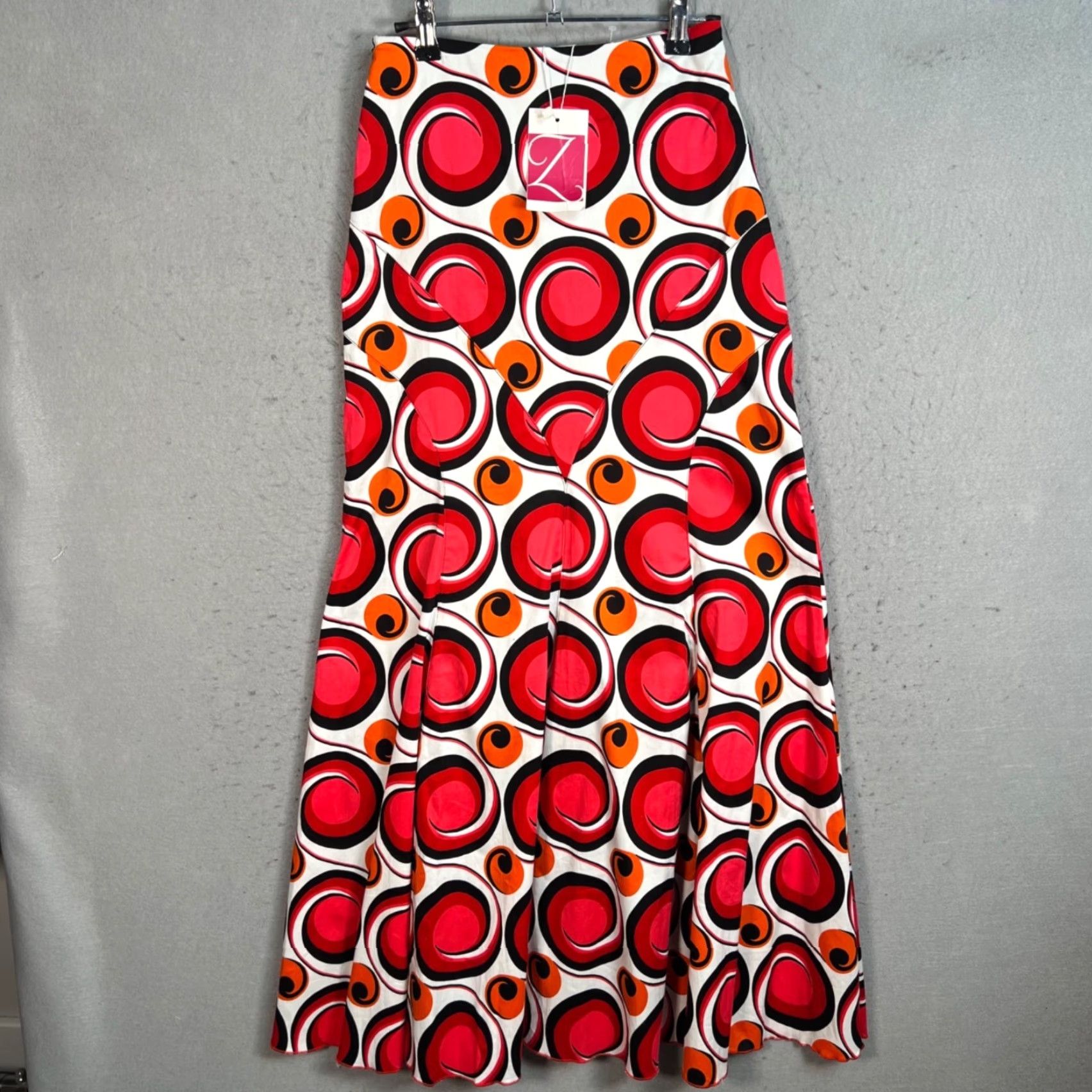 Vintage Zeena Womens XS Red & Orange Retro Circle Print Maxi Skirt Cotton Blend Taken In Size 26" / US 2 / IT 38 - 2 Thumbnail