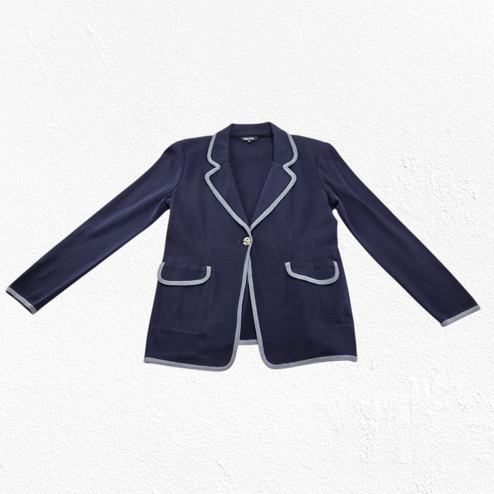 Other Misook Navy Contrast Trim Knit Jacket Gold Button Size Small Size S / US 4 / IT 40 - 3 Thumbnail