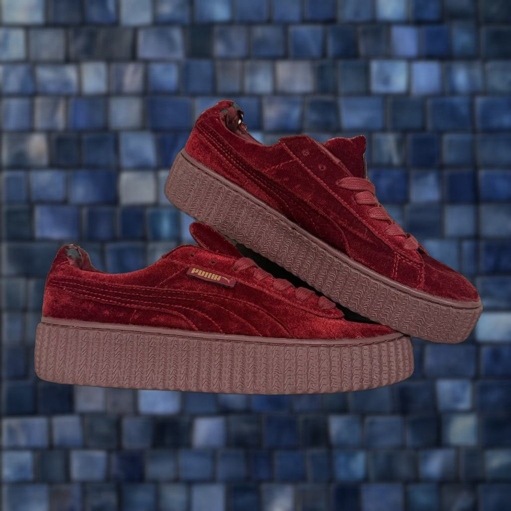 Puma VINTAGE PUMA Fenty by Rihanna Suede Platform Sneakers Creepers Burgundy Red Womens 6.5 US Size US 4 / IT 34 - 1 Thumbnail