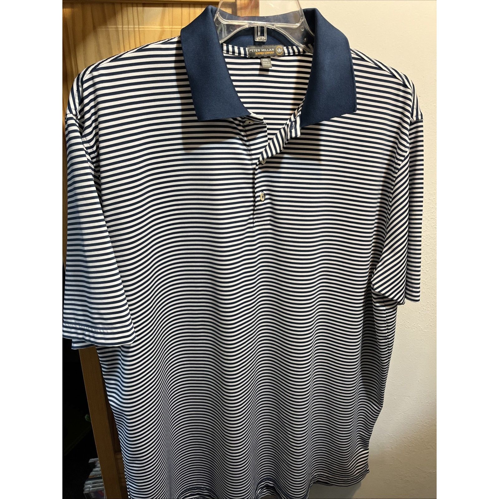 Peter Millar PETER MILLAR Men’s XXL Navy Blue Striped Polo Shirt Golf Size US XXL / EU 58 / 5 - 11 Thumbnail