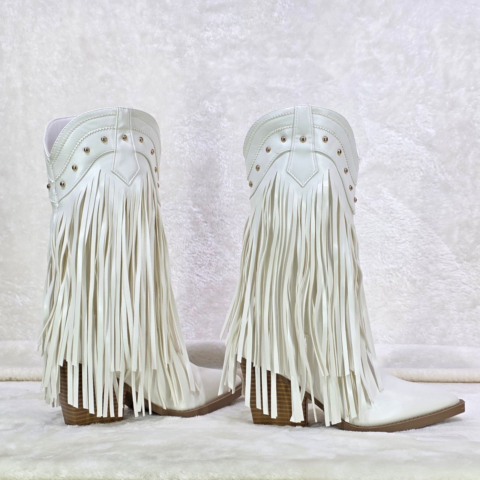 Other Boundary White Faux Leather Layered Fringe Country Western C Size US 7 / IT 37 - 4 Thumbnail