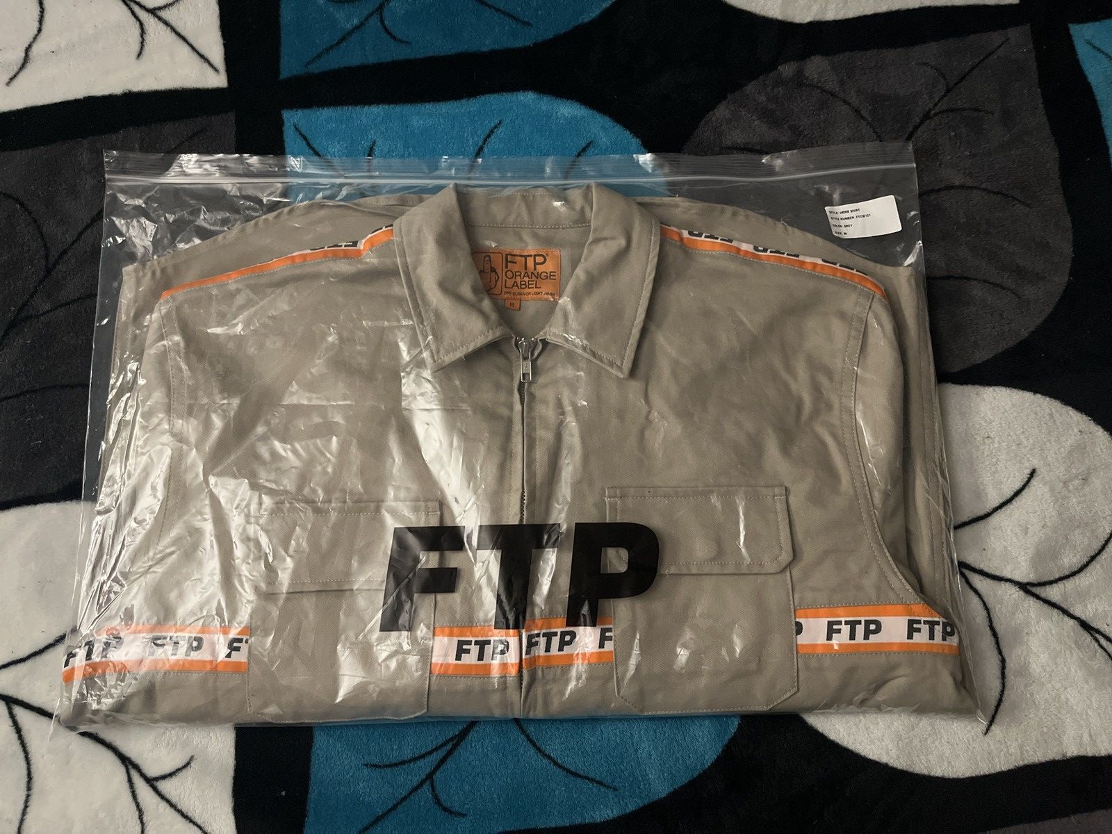image of Fuck The Population Ftp Logo Tape Up Zip Up Shirt in Stone, Men's (Size Medium)