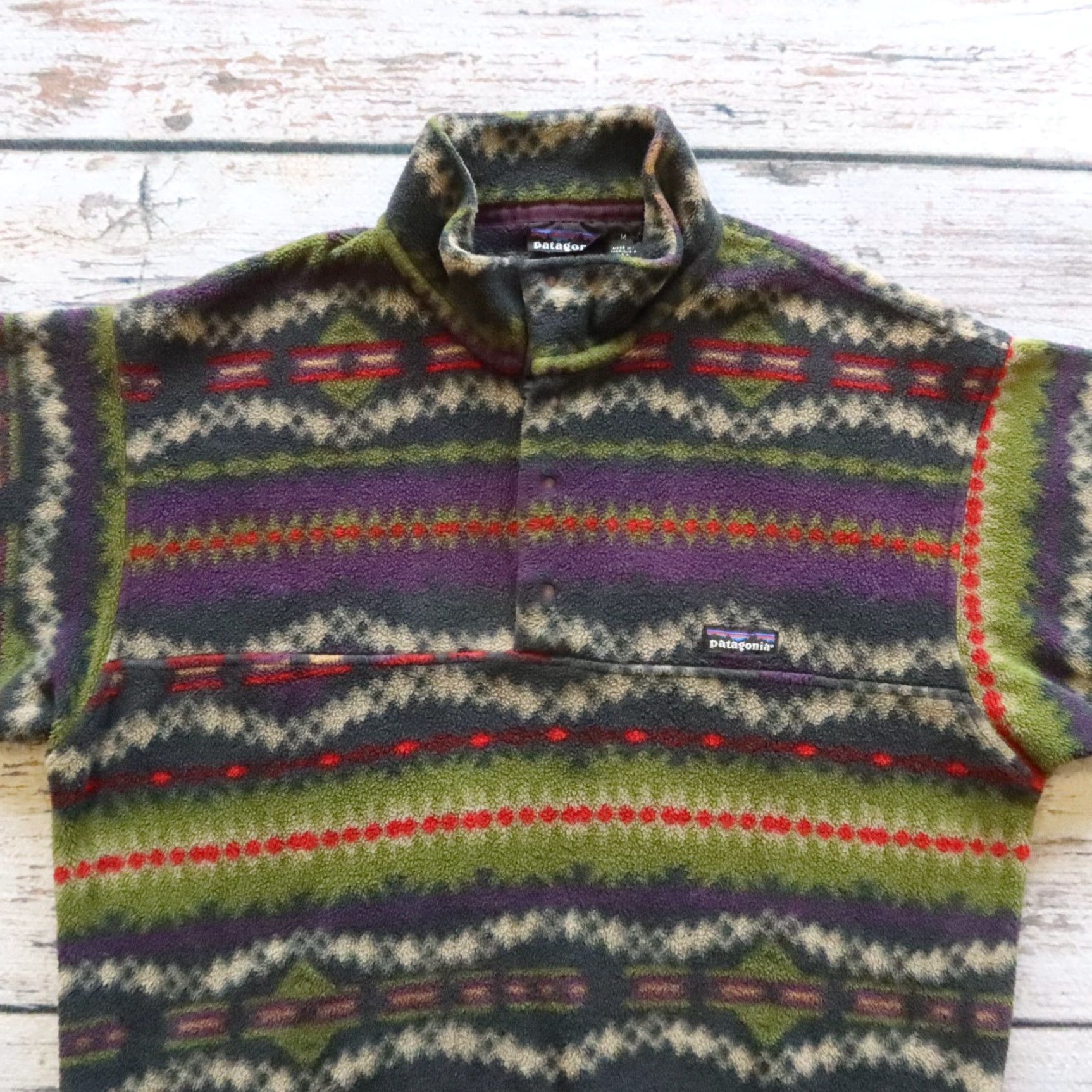 Patagonia VINTAGE Patagonia Aztec Print Snap-T Fleece Pullover Jacket Men M Green USA 90s Size US M / EU 48-50 / 2 - 2 Thumbnail