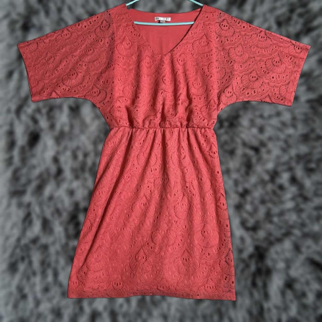 Vintage London Times Lace Dress Casual Boho 12 Pink Knee Length V-Neck Short Sleeve Polyester Lace Dress Womens Blouson Lined Vintage No Size XL / US 12-14 / IT 48-50 - 1 Thumbnail