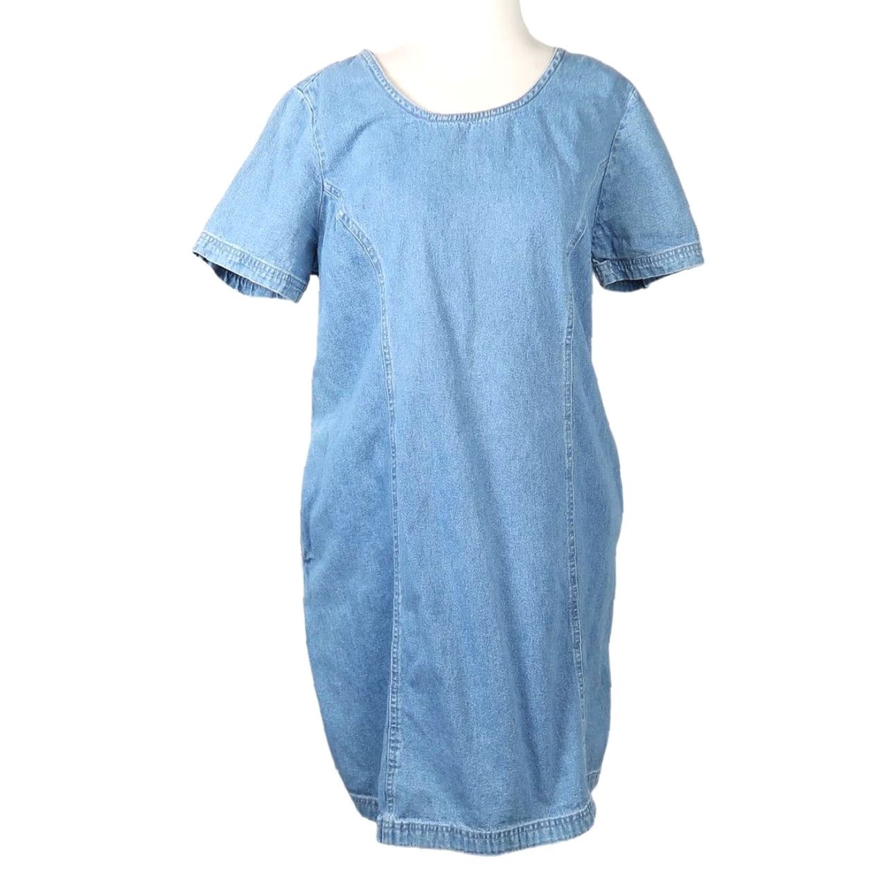 Denime VINTAGE Boston Classics 90s light wash blue denim mini t-shirt dress 10 Womens Short Sleeve Cotton Pockets 90s Vintage Classic Dress Size L / US 10 / IT 46 - 2 Thumbnail