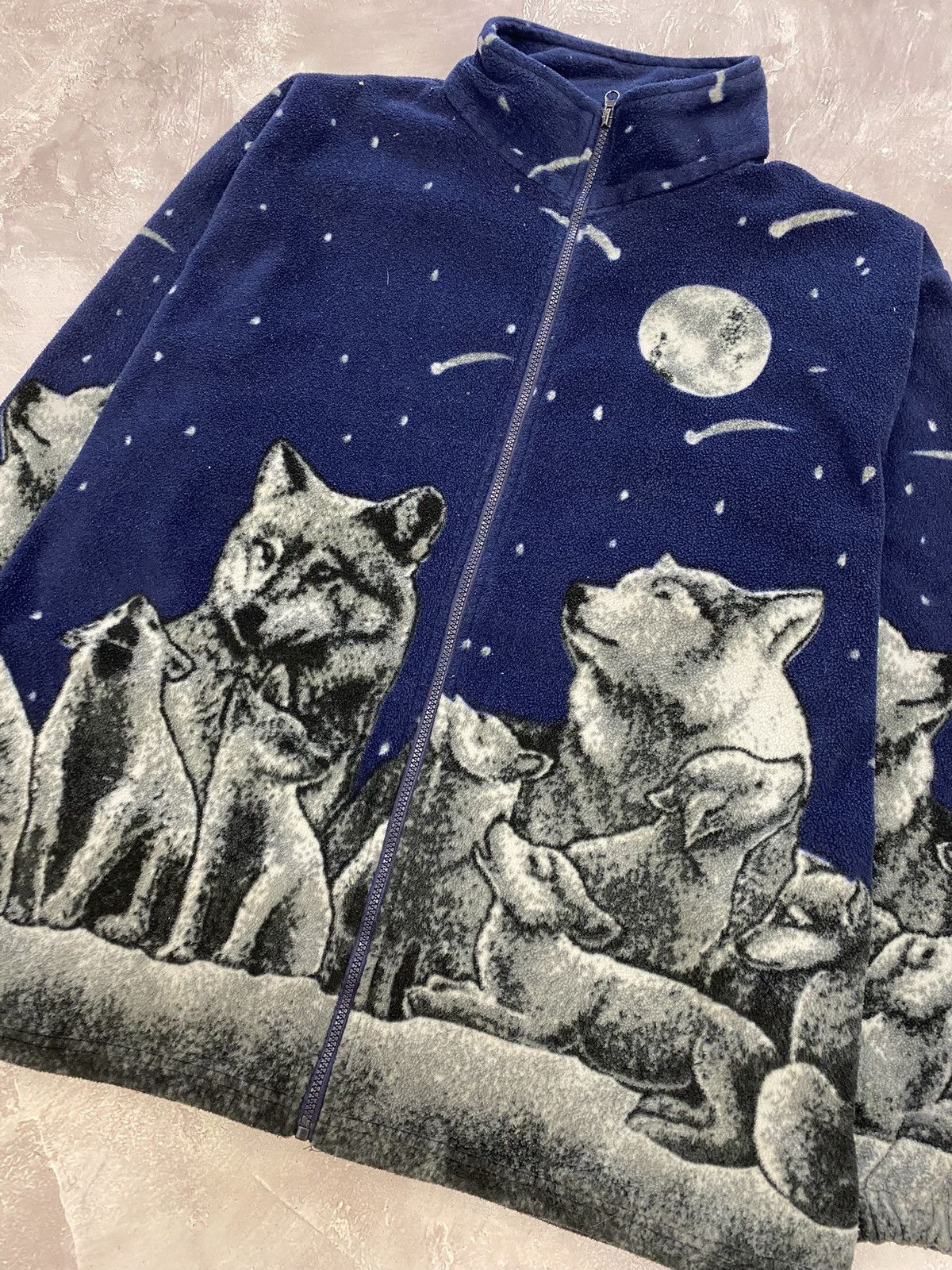 Japanese Brand Vintage Wolf Fleece All Over Print Full Zip Size US XL / EU 56 / 4 - 2 Thumbnail