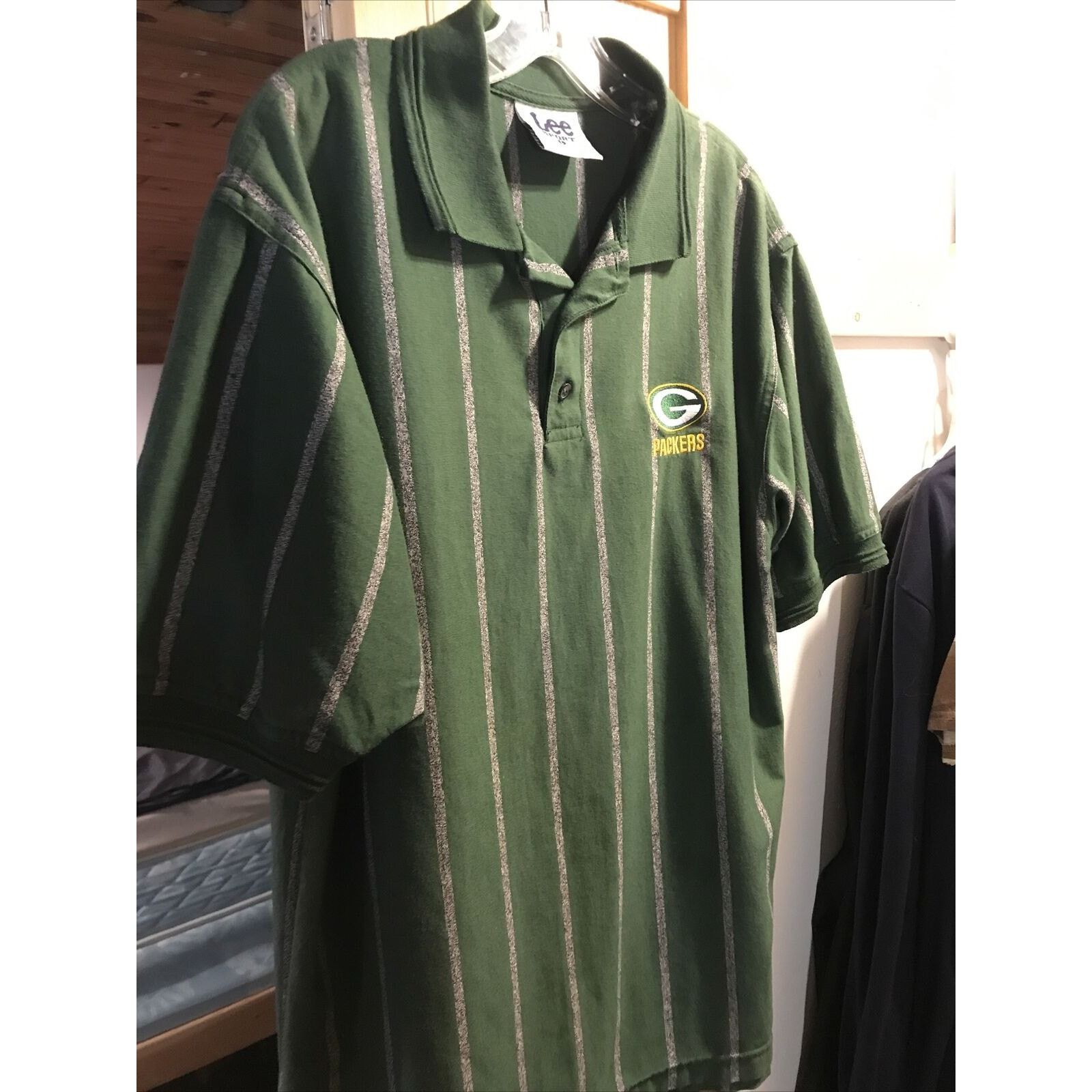 Lee Lee Sport Vintage Men’s L Green Bay Striped Cotton Poly Polo Size US L / EU 52-54 / 3 - 4 Thumbnail
