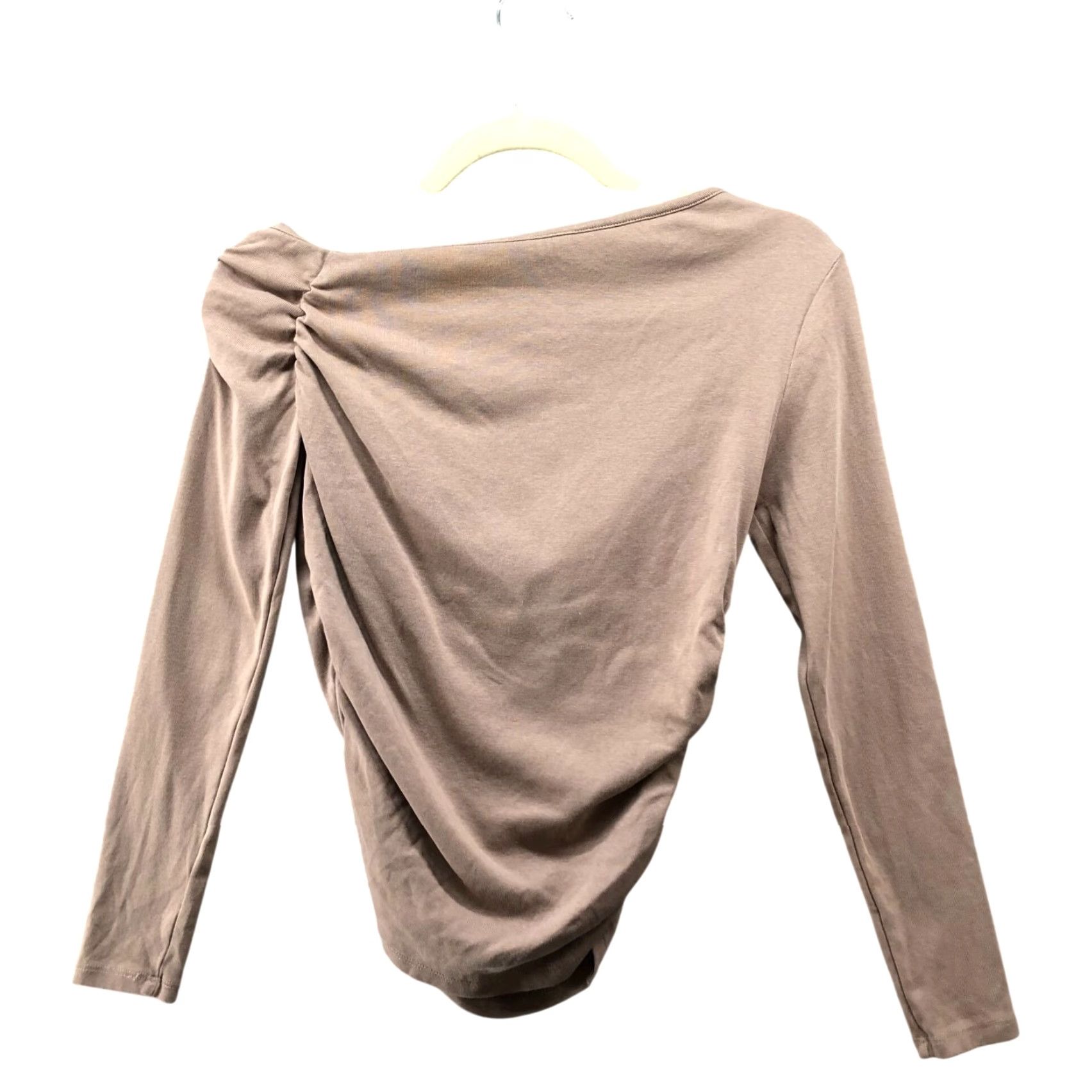 Zara Zara T-Shirt Womens M Asymmetric Long Sleeve Boat Neck Beige - Cotton Spandex Knit Basic Shirt Casual Size M / US 6-8 / IT 42-44 - 2 Thumbnail