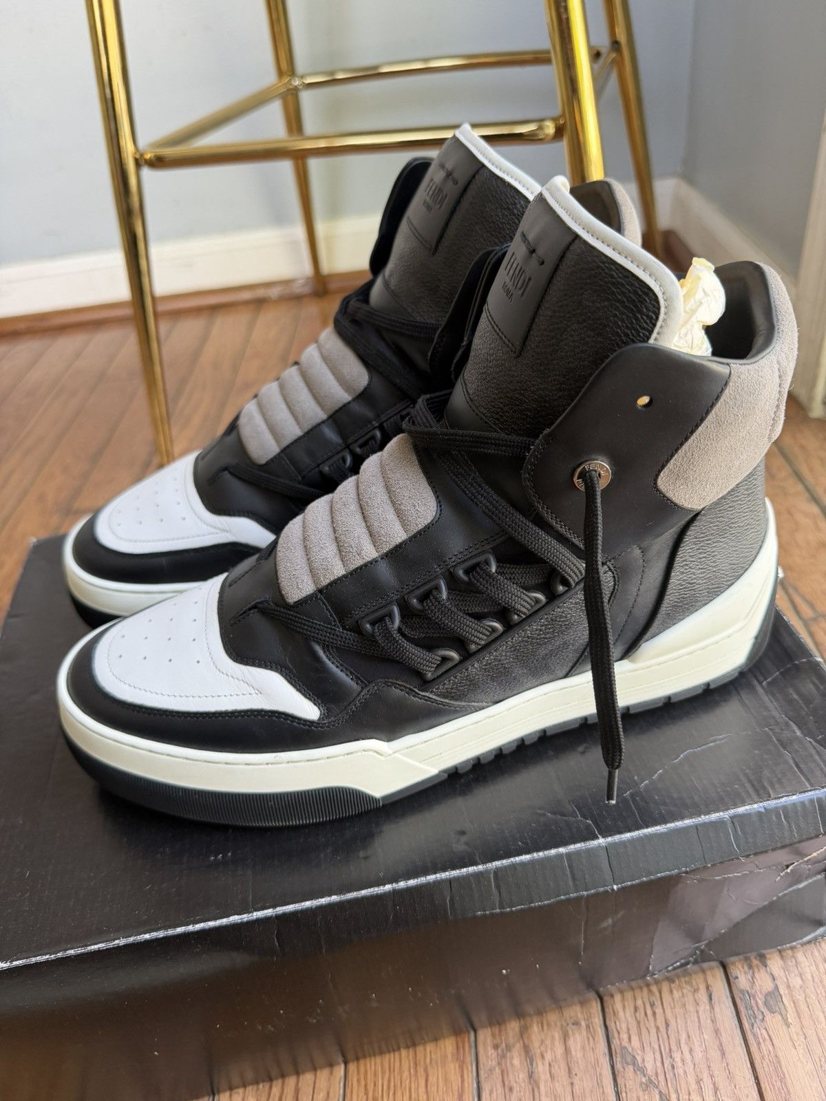 Fendi Fendi Men's High Top Sneakers Black White Gray Size US 9 / EU 42 - 7 Thumbnail
