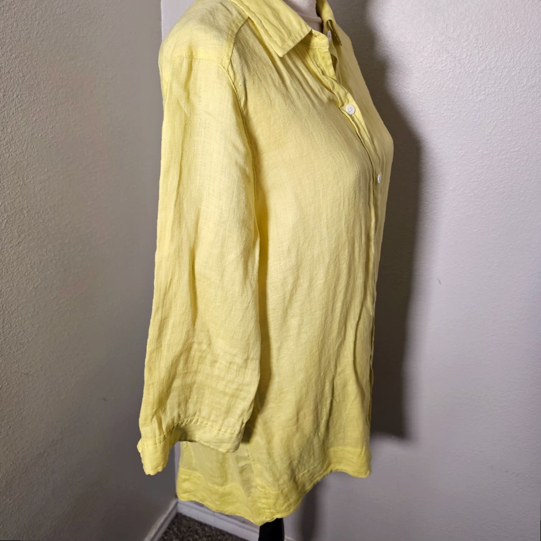 Vintage WOMENS Investments Linen Button-Up Shirt 3/4 Sleeve Yellow M Breathable Beach Size M / US 6-8 / IT 42-44 - 4 Thumbnail