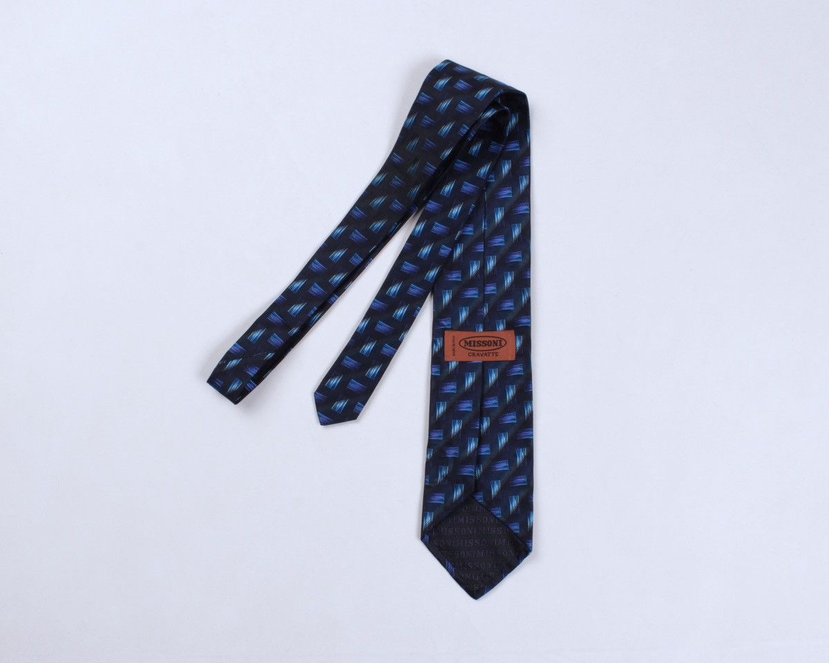 Designer × Missoni × Vintage MISSONI Cravatte Vintage Blue Geometric Silk Tie Size ONE SIZE - 2 Thumbnail
