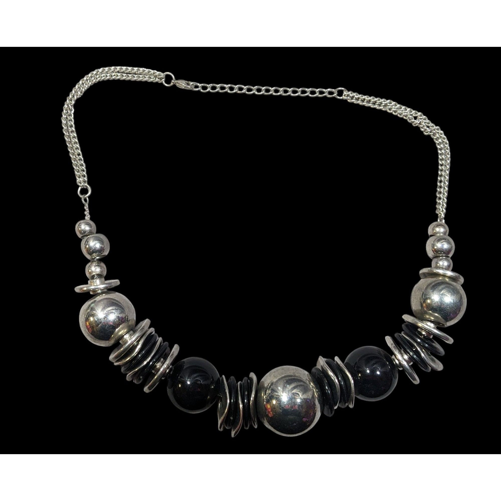 Other Bold Metallic Beaded Black And Silver Tone Statement Necklac Size ONE SIZE - 2 Thumbnail