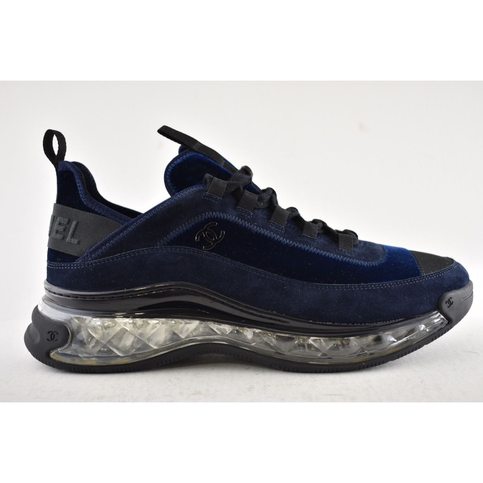 Chanel Chanel 20A Mens Blue Velvet Black CC Trainer Sneaker 44 11 Size US 11 / EU 44 - 2 Thumbnail