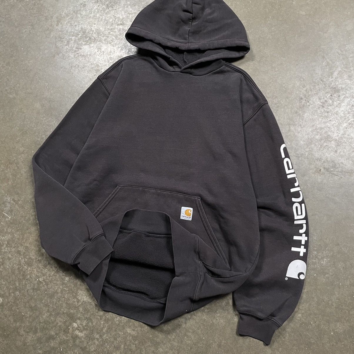 Carhartt × Carhartt Wip × Vintage Vintage Carhartt Sleeve Spellout Hoodie Black Skater Utility Size US M / EU 48-50 / 2 - 2 Thumbnail