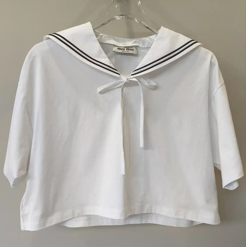 Miu Miu Miu Miu White Cotton Cropped T-Shirt 0089 Size XS / US 0-2 / IT 36-38 - 1 Thumbnail