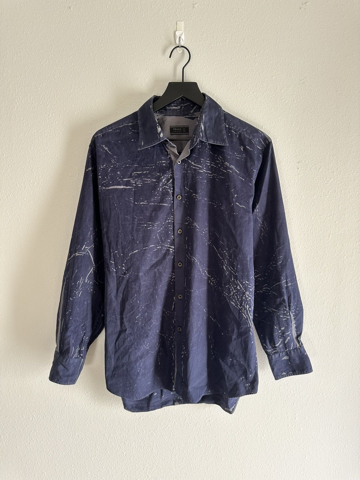 Prada Navy Speckled Button Up Shirt Size L Size US L / EU 52-54 / 3 - 1 Thumbnail