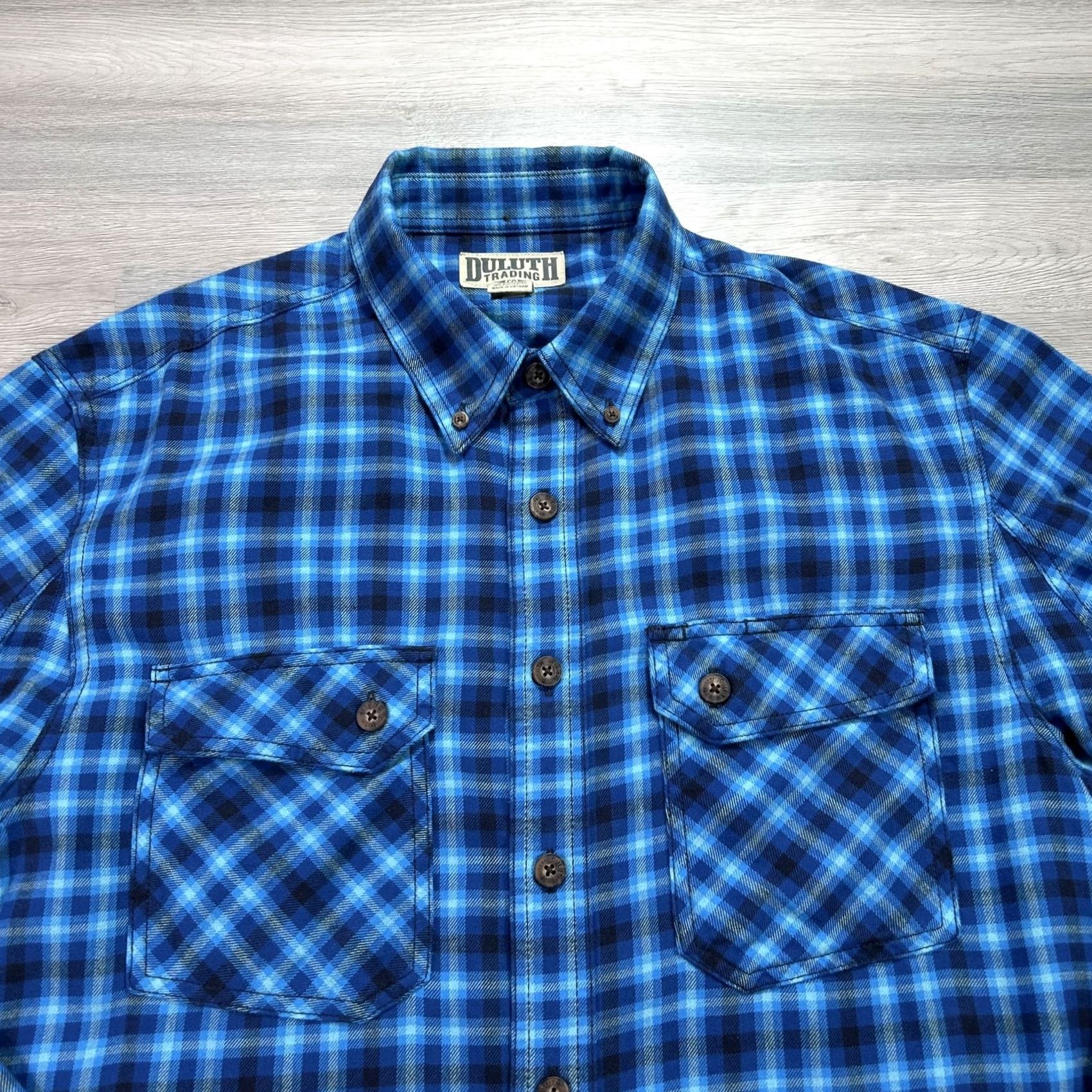Duluth Trading Company Duluth Trading Co Shirt Mens LT Blue Plaid Flannel Button Up Casual Workwear Big & Tall Size US L / EU 52-54 / 3 - 3 Thumbnail