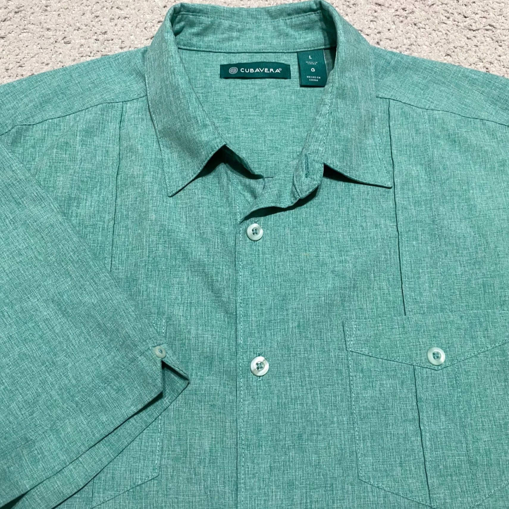 Cubavera Cubavera Men S Shirt L Green Solid Button Front Short Sleeve Outdoor Cuban Shirt Size US L / EU 52-54 / 3 - 5 Thumbnail