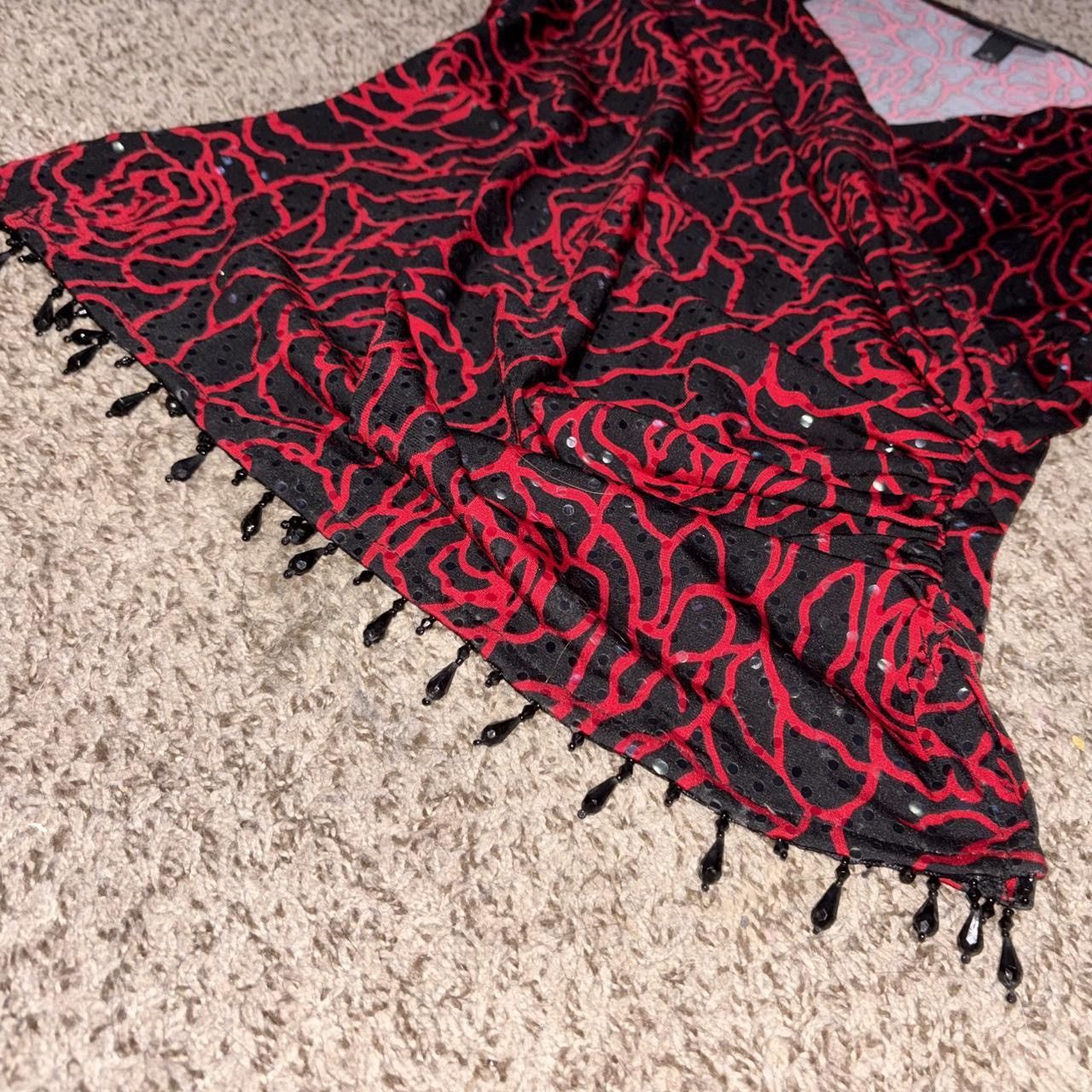 Other Y2K Red and black sequin rose print babydoll top with fringe Size S / US 4 / IT 40 - 2 Thumbnail