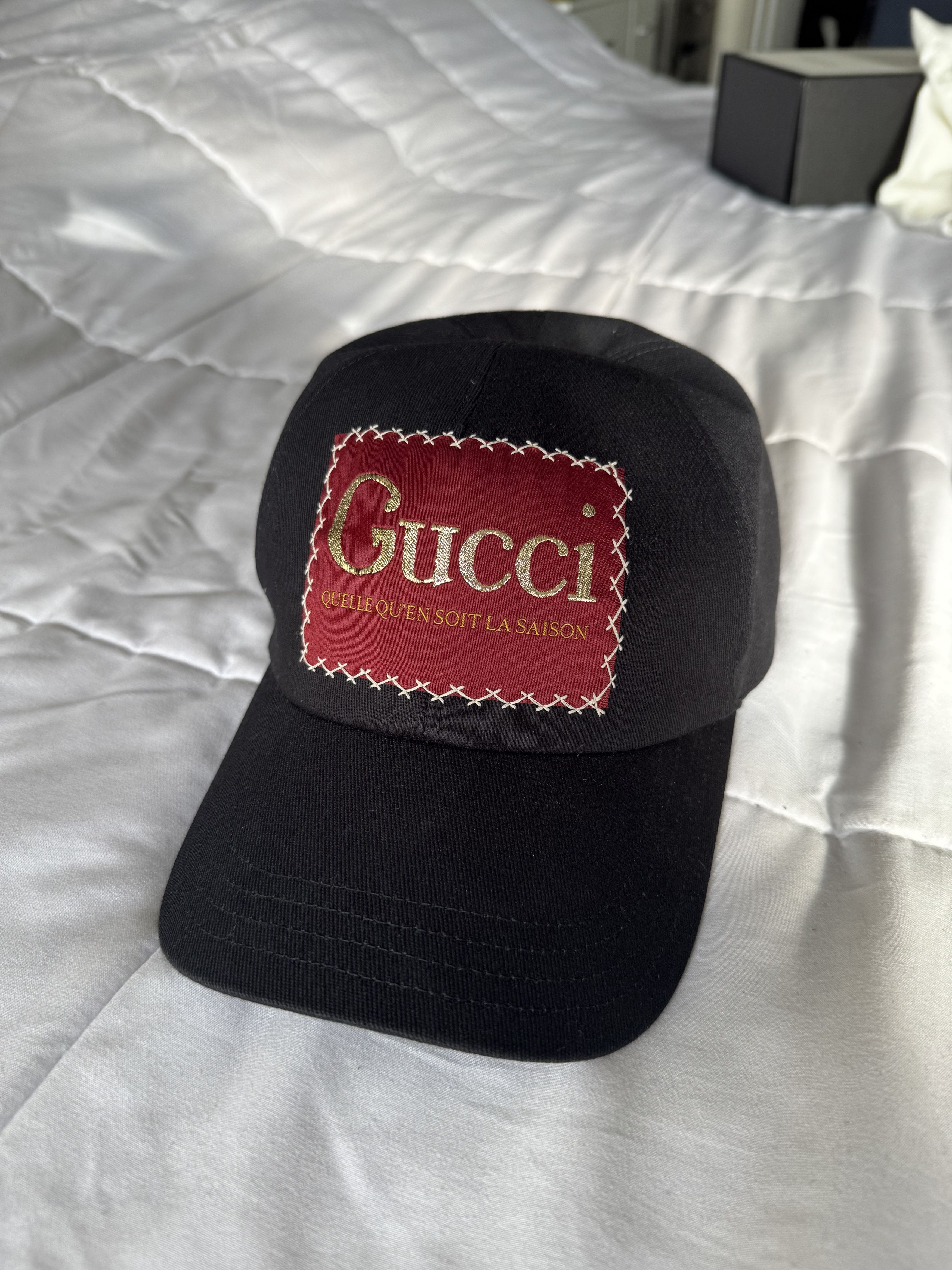 Gucci Gucci Black Cap With Red Patch and Gold Logo Size ONE SIZE - 1 Thumbnail