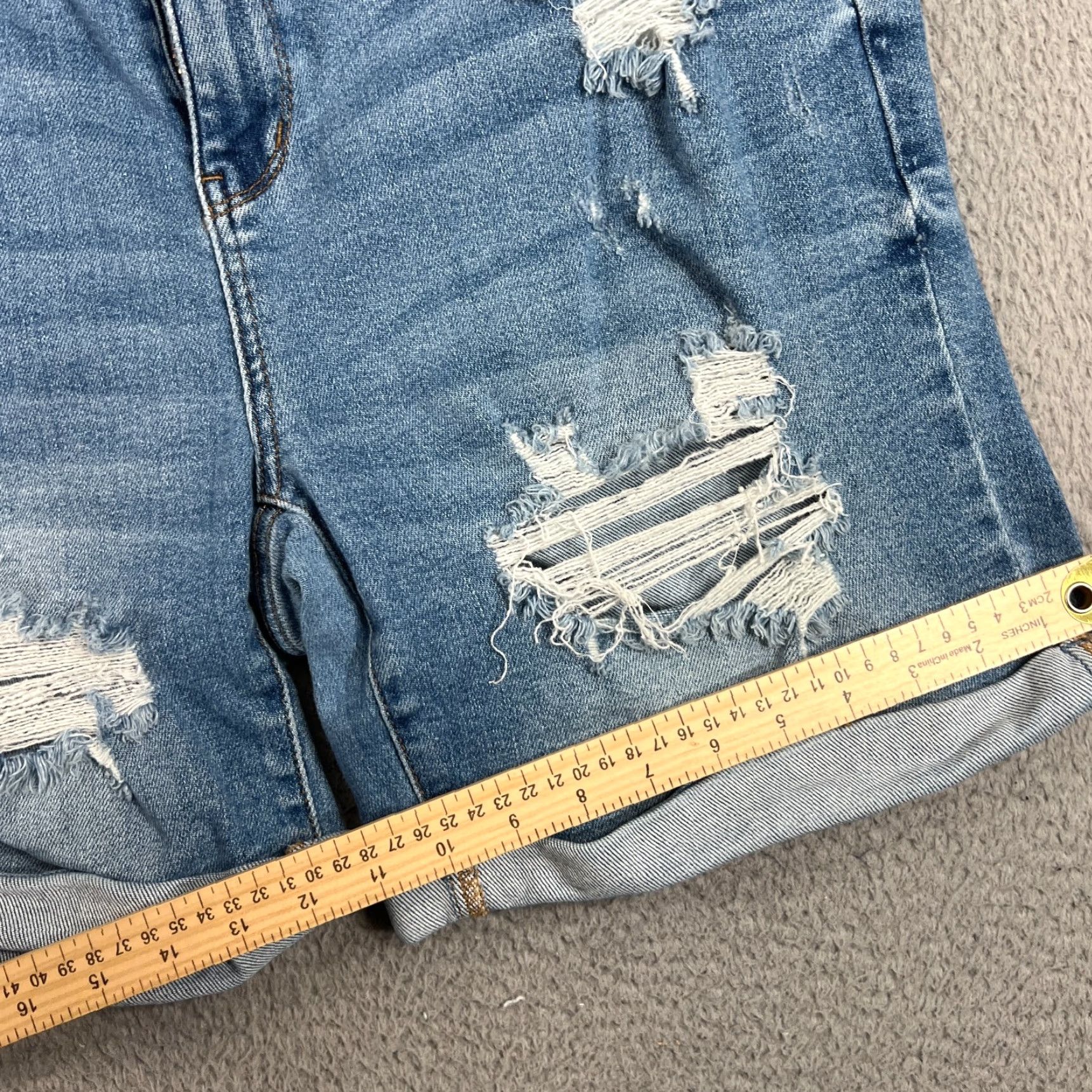 Denime Judy Blue Bermuda Shorts Women 1XL Denim Distressed Rolled Hem 7" Inseam Blue Cotton Polyester Spandex 5-Pocket Size 40" / US 18 - 2 Thumbnail
