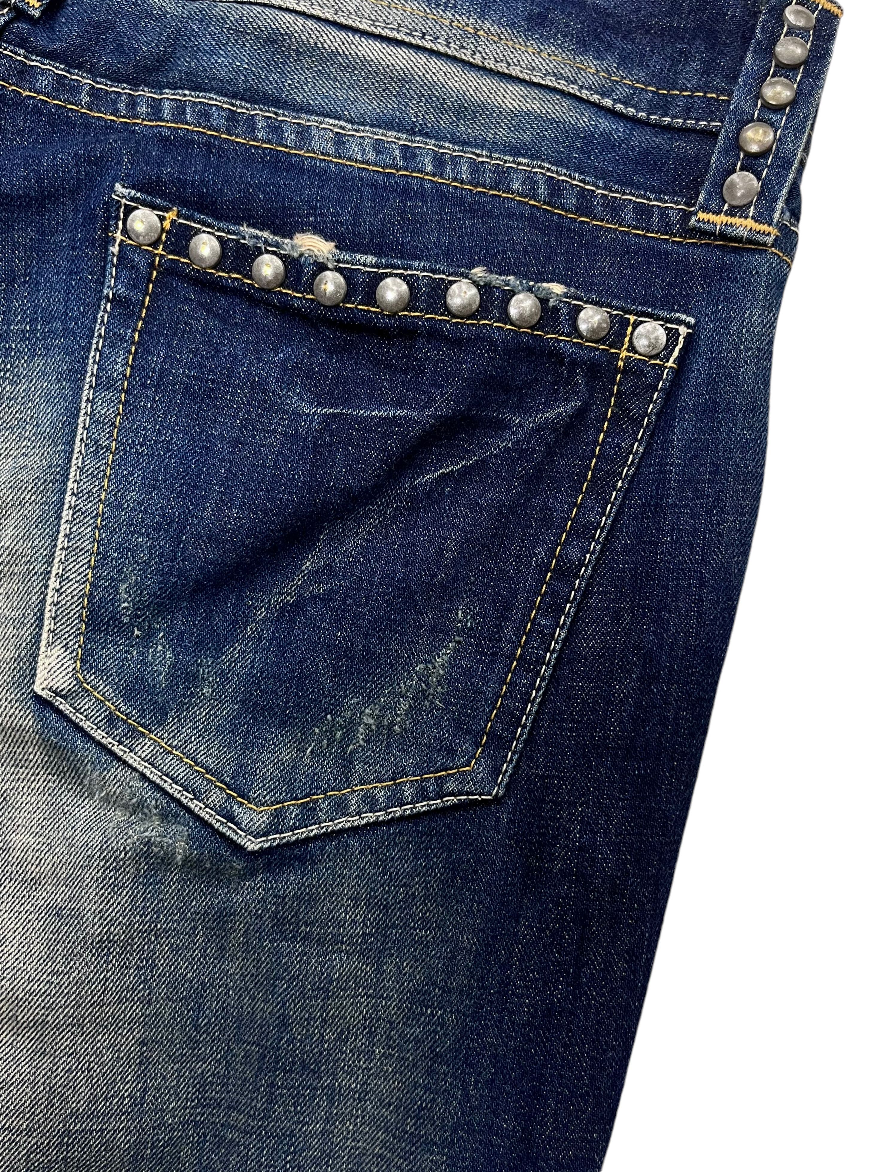 🔥FYE🔥Vintage VANQUISH Designer Punk Studded Ripped Flare