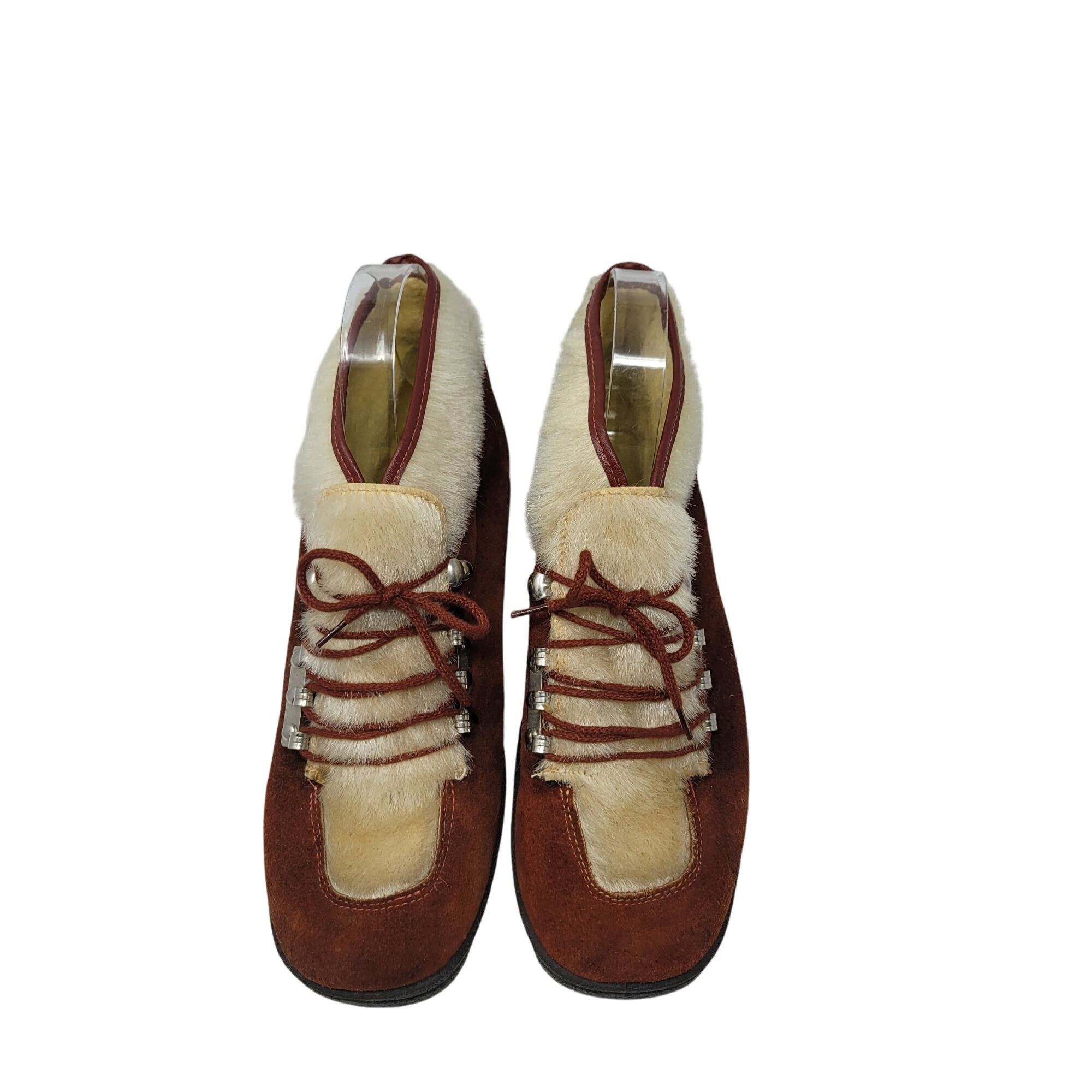 Vintage Vtg Italian Snow Boots Rust Suede Cream Faux Fur Lace-Up Ank Size US 6 / IT 36 - 6 Thumbnail