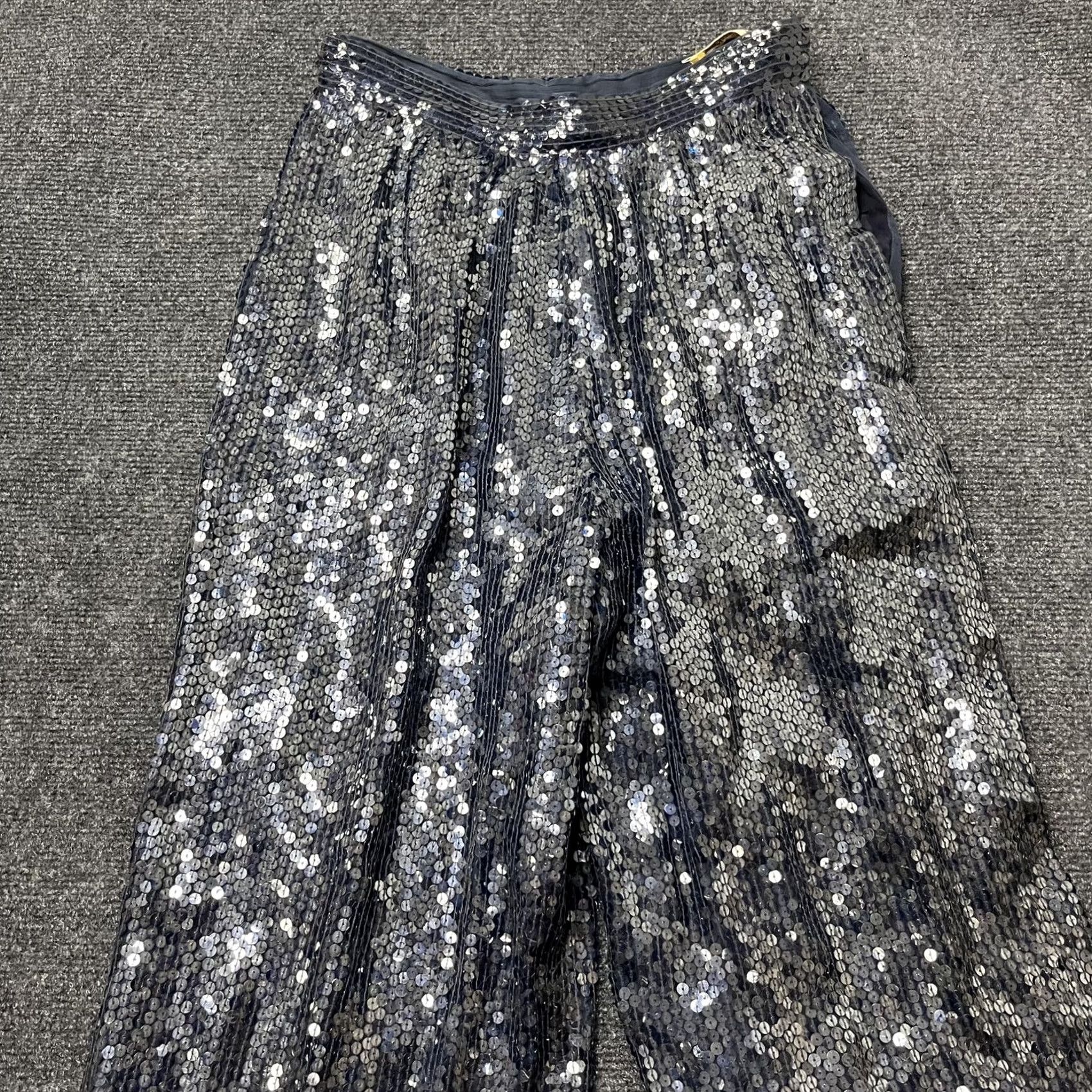 Vintage VINTAGE Jazz Dress Pants Womens 6 Silver Sequin Straight Leg Lined Party Wrap Semantics Not Included Size 28" / US 6 / IT 42 - 2 Thumbnail