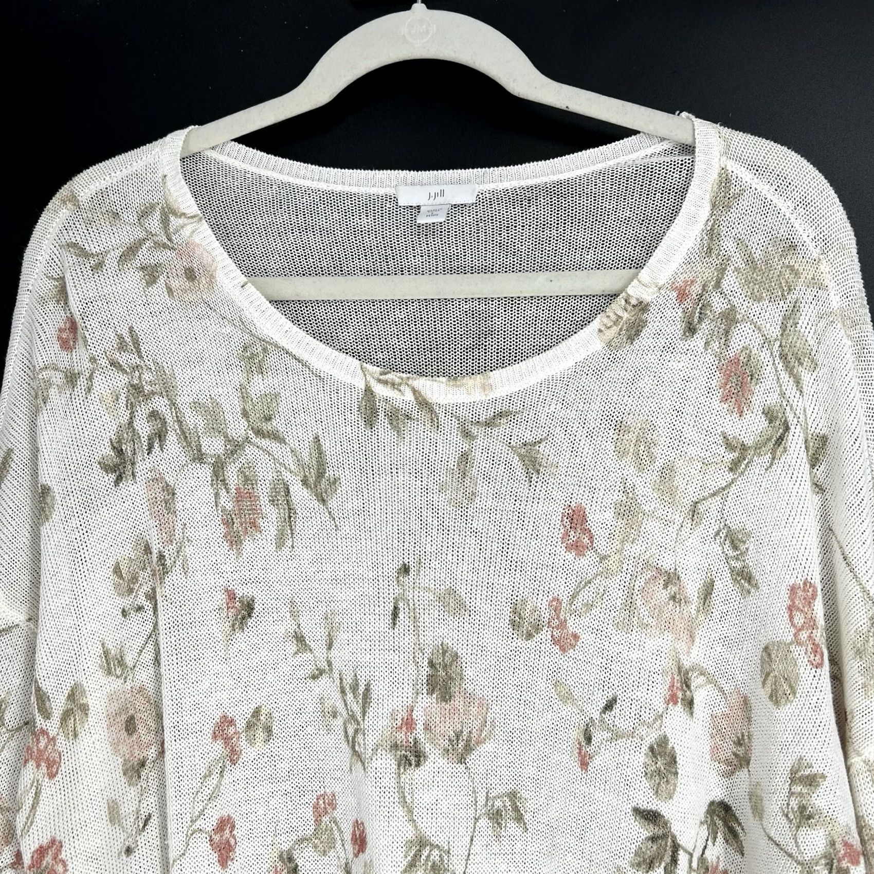 J. Jill J. Jill Knit 3/4 Sleeve Linen Blend Ivory Floral Tunic Sweater Side Slits Large Size L / US 10 / IT 46 - 2 Thumbnail