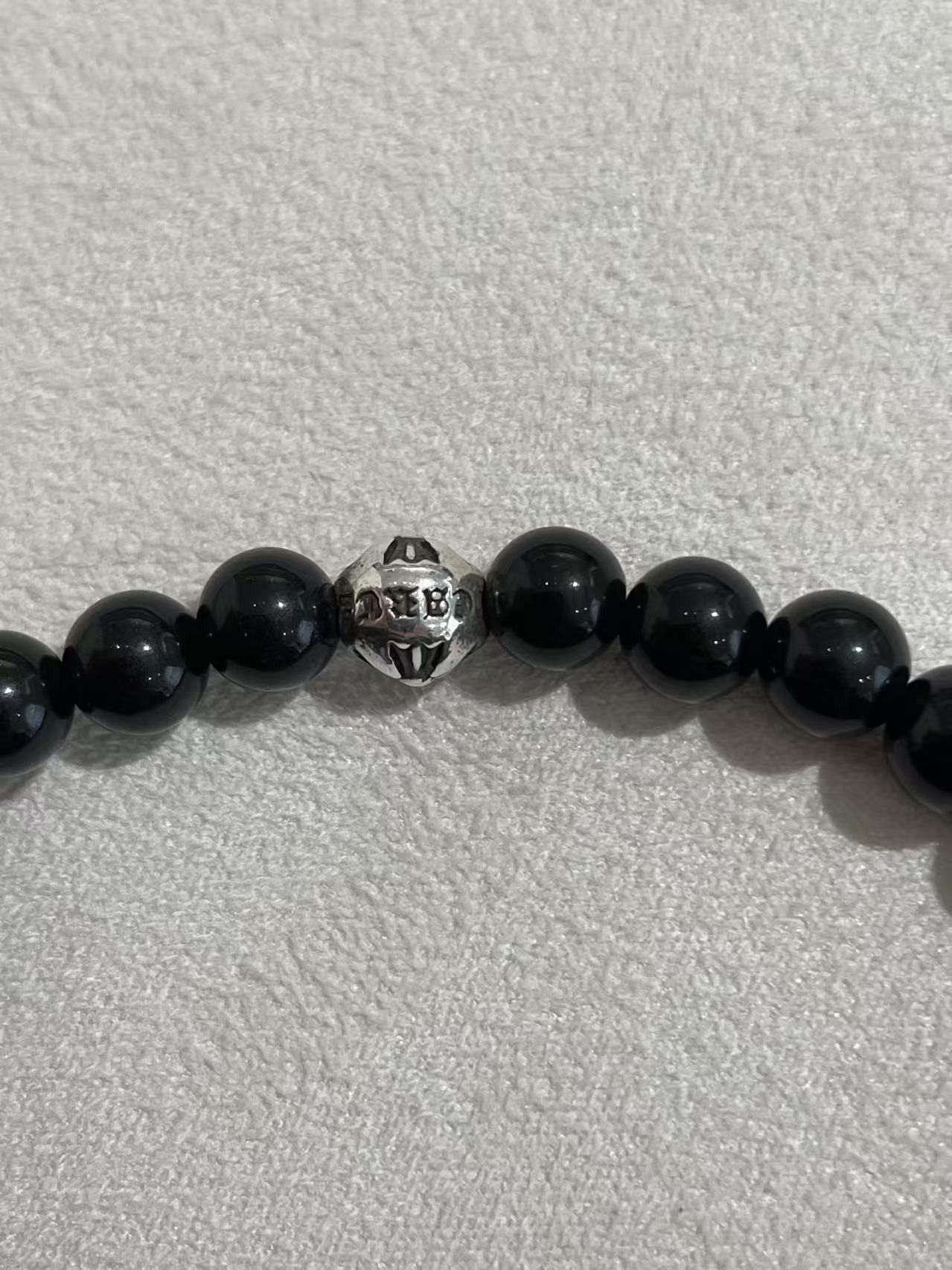 Chrome Hearts Chrome Hearts 6mm Beaded Obsidian Silver Cross Ball Bracelet Size ONE SIZE - 9 Thumbnail